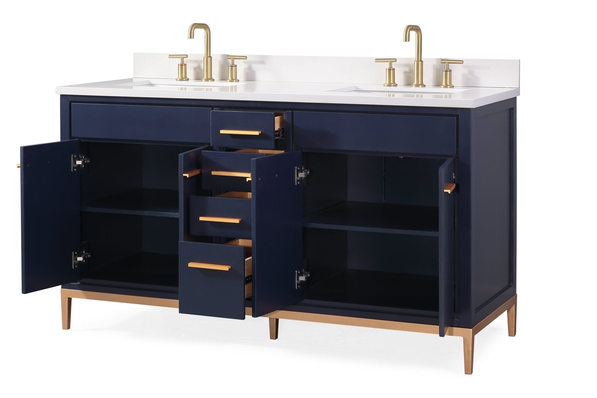 Chans Furniture TB-9444-D60NB 60" Tennant Brand Modern Style Navy Blue Beatrice Double Sink Bathroom Vanity