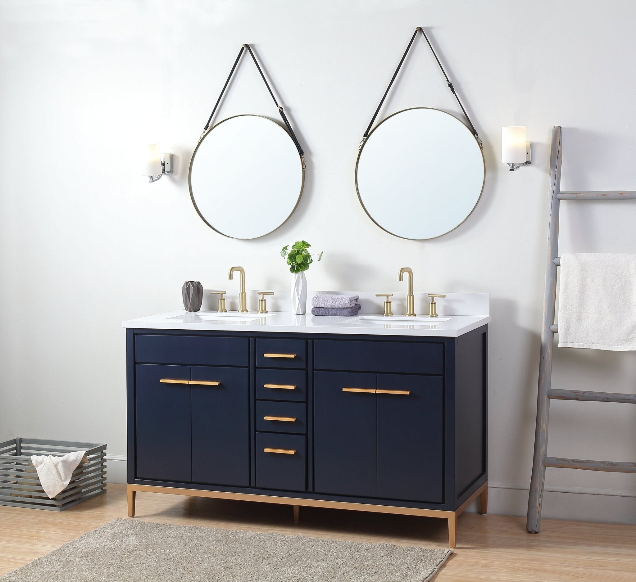 Chans Furniture TB-9444-D60NB 60" Tennant Brand Modern Style Navy Blue Beatrice Double Sink Bathroom Vanity
