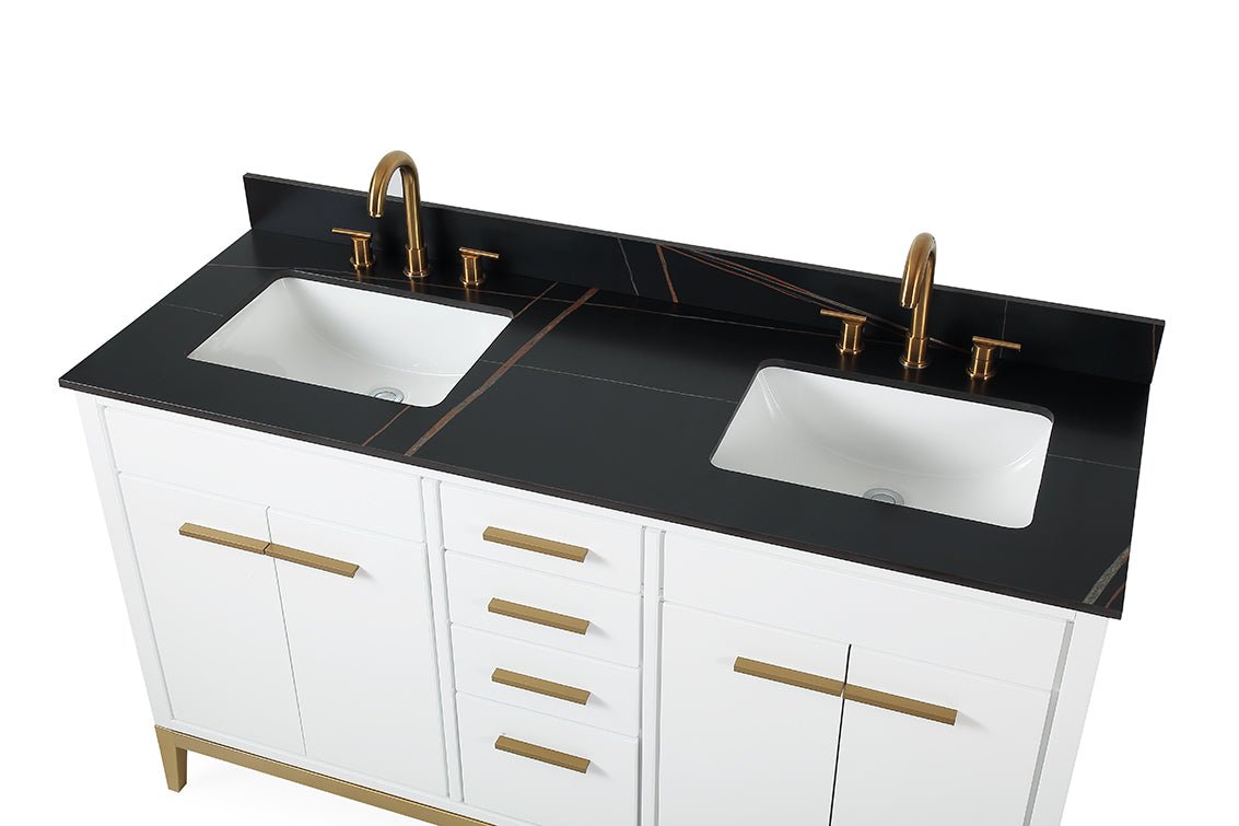 Chans Furniture TB-9777-W60GT 60" Tennant Brand Modern Style White Beatrice Double Sink Bathroom Vanity