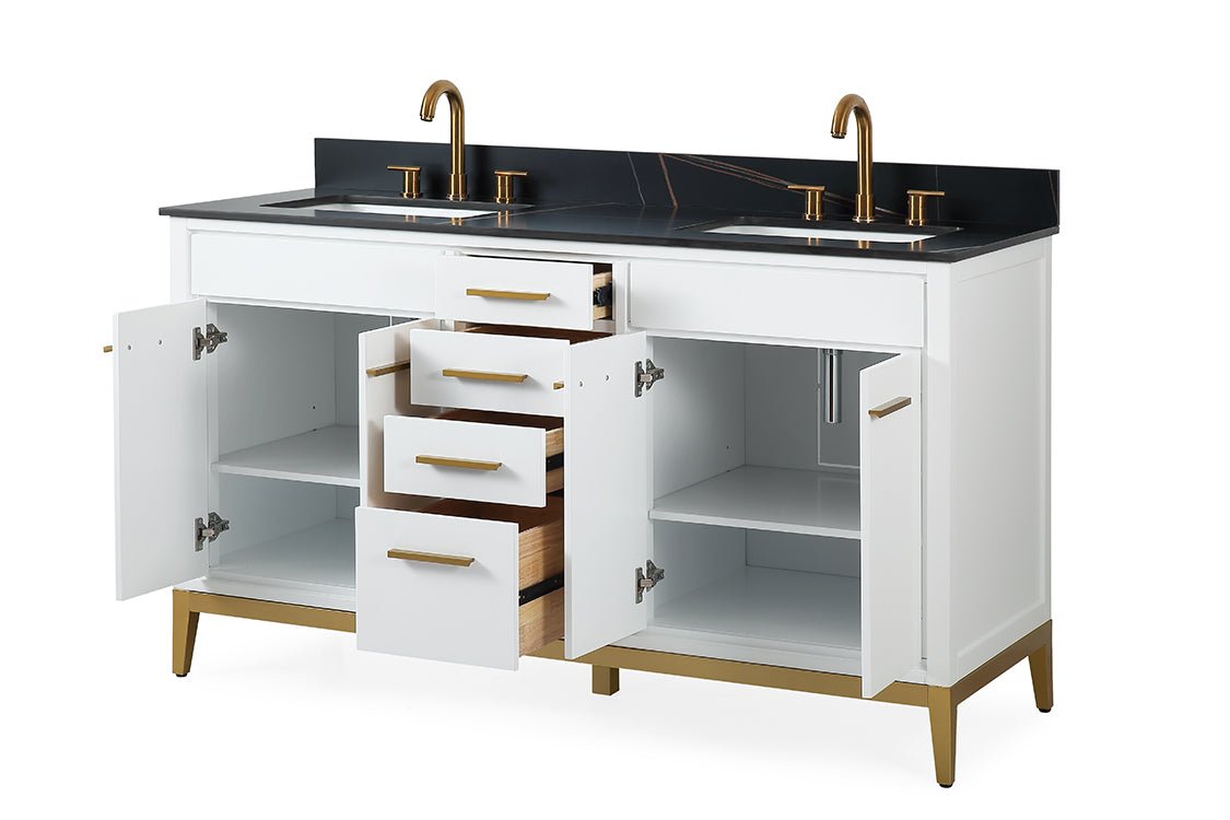 Chans Furniture TB-9777-W60GT 60" Tennant Brand Modern Style White Beatrice Double Sink Bathroom Vanity