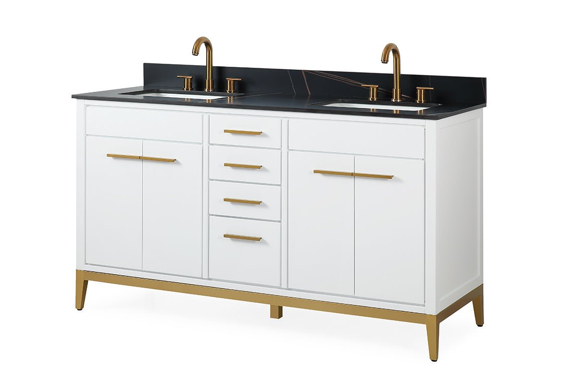 Chans Furniture TB-9777-W60GT 60" Tennant Brand Modern Style White Beatrice Double Sink Bathroom Vanity