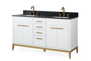 Chans Furniture TB-9777-W60GT 60" Tennant Brand Modern Style White Beatrice Double Sink Bathroom Vanity