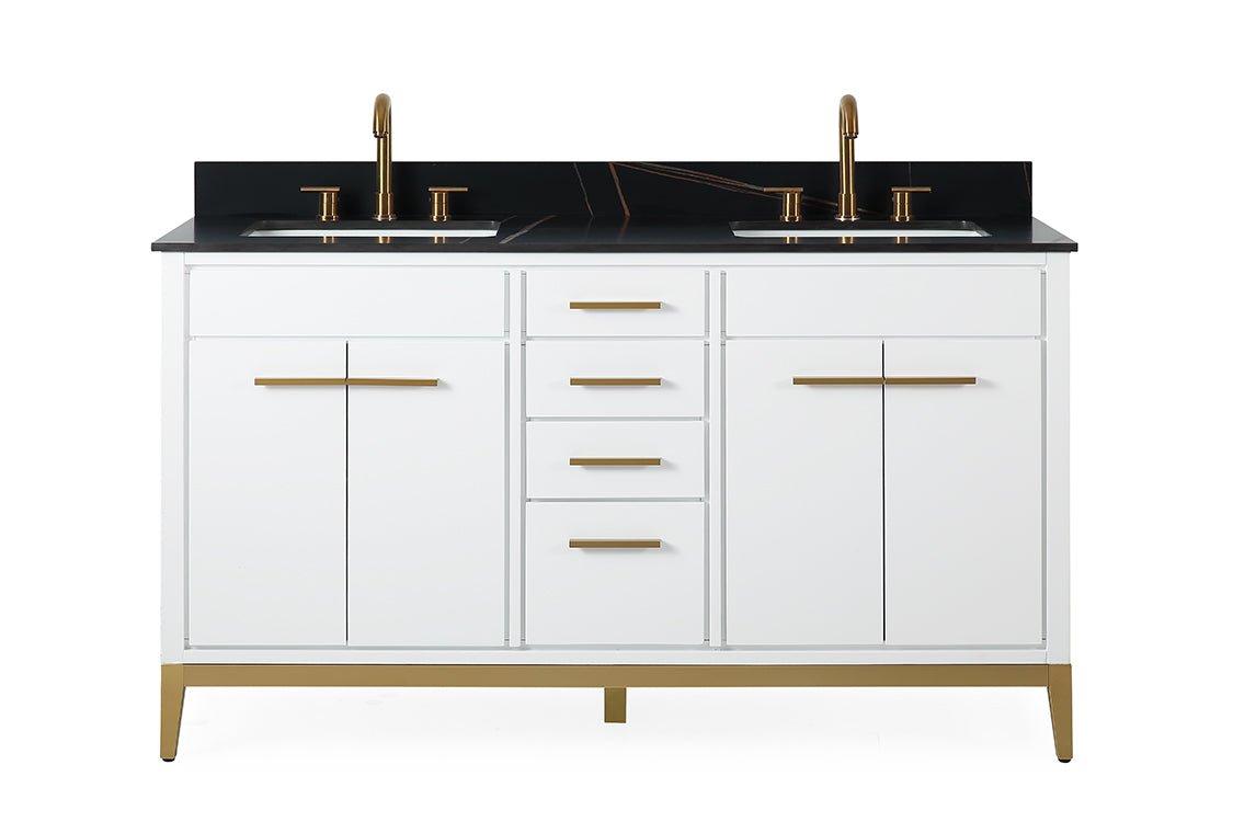 Chans Furniture TB-9777-W60GT 60" Tennant Brand Modern Style White Beatrice Double Sink Bathroom Vanity