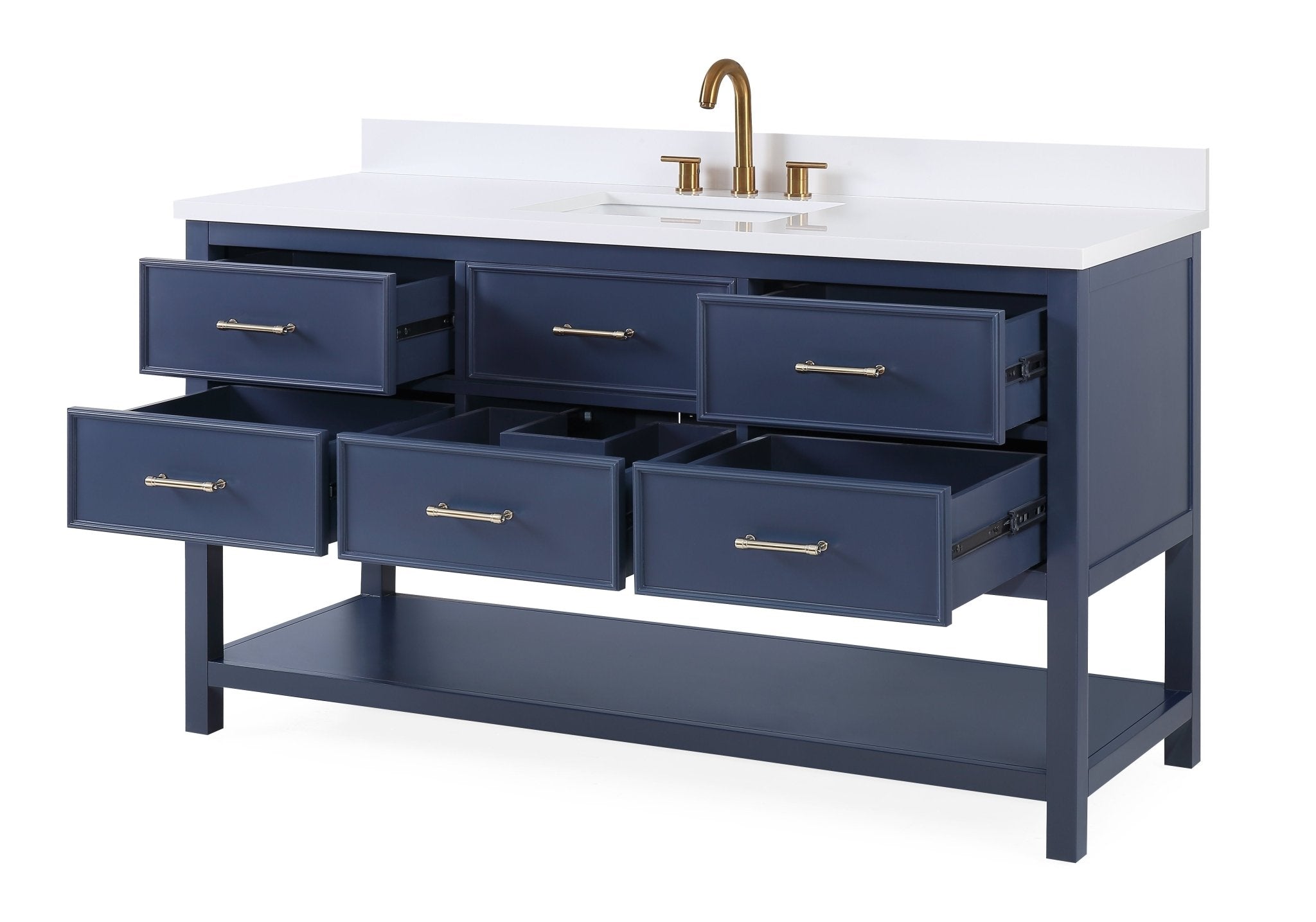 Chans Furniture QT-7440-NB60S 60"  Tennant Brand Navy Blue Color Felton Bathroom Sink Vanity