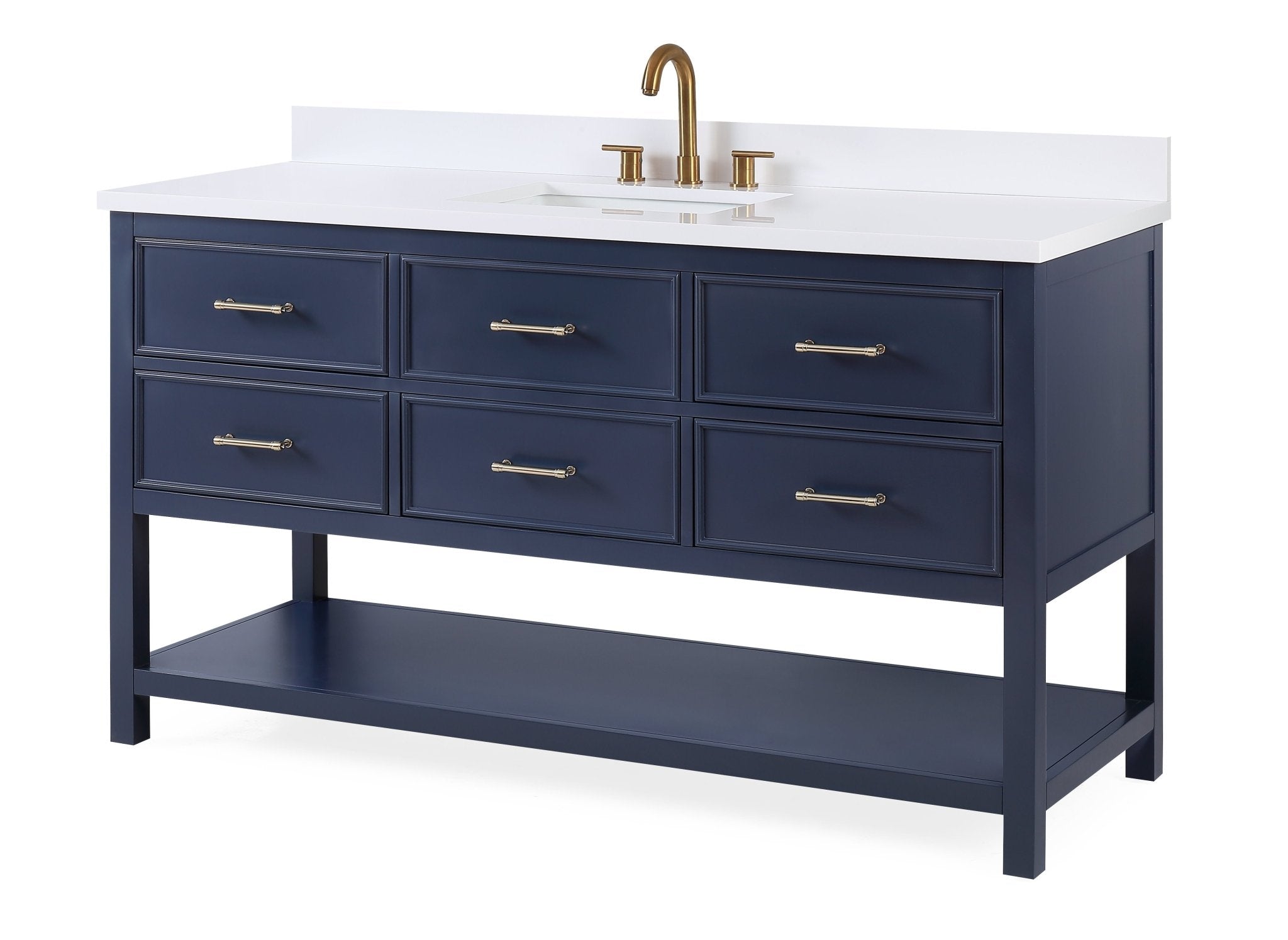 Chans Furniture QT-7440-NB60S 60"  Tennant Brand Navy Blue Color Felton Bathroom Sink Vanity