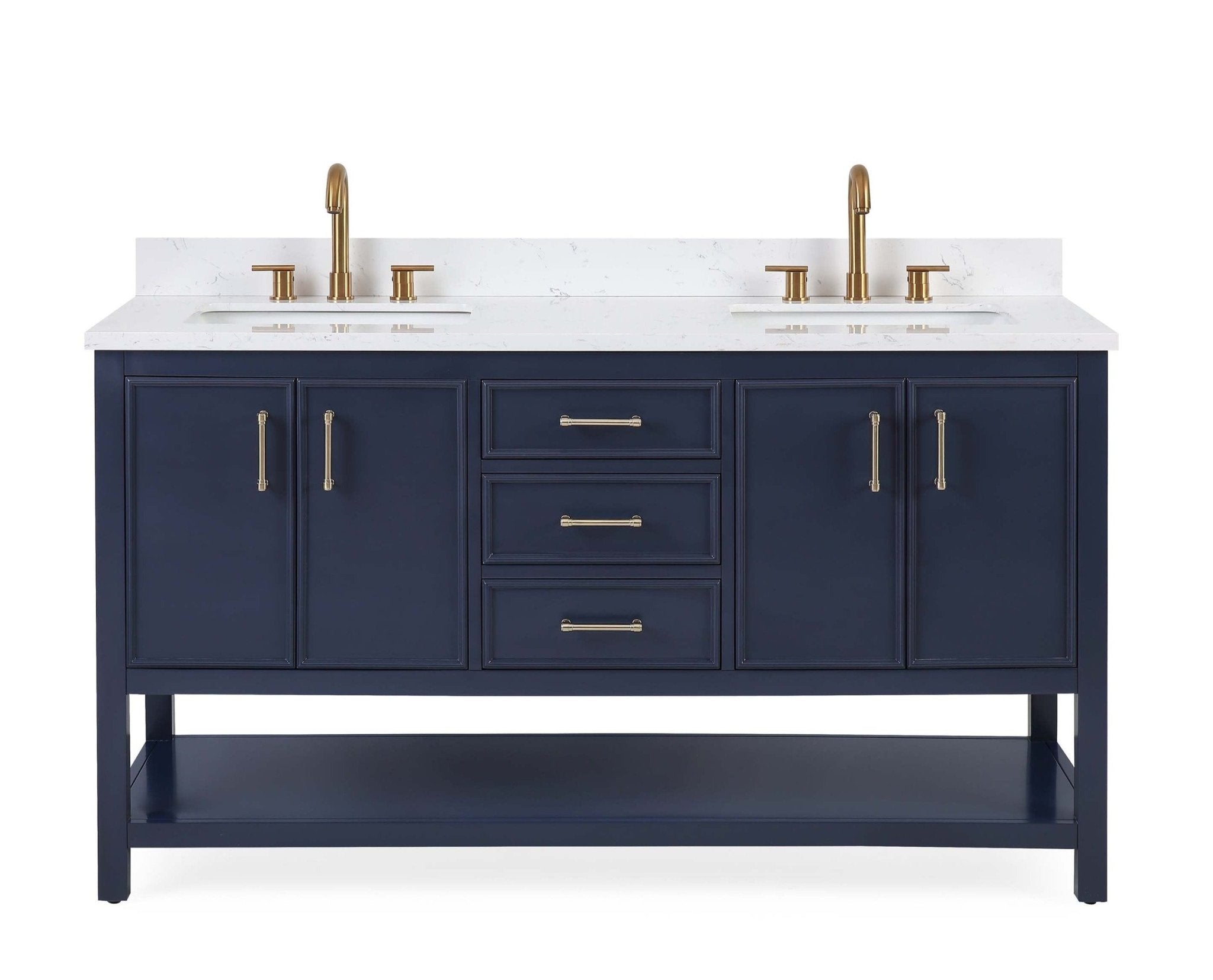 Chans Furniture QT-7330-NB60 60" Tennant Brand Navy Blue Double Sink Bathroom Vanity - Felton