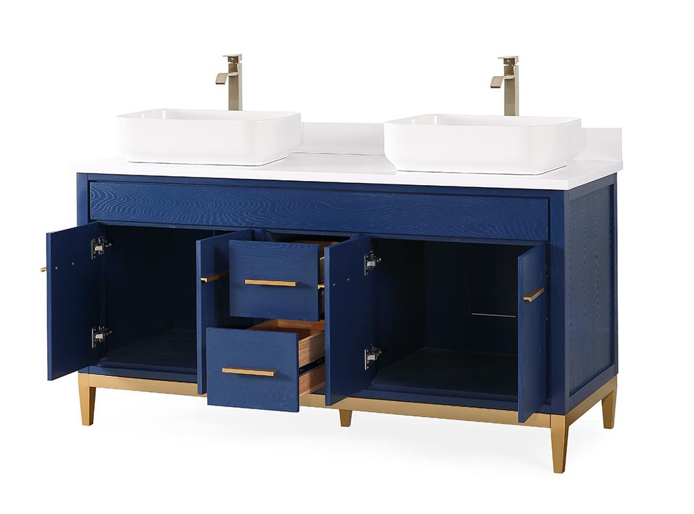 Chans Furniture 9960VB-60QT 60"  Tennant Brand Vessel sink Beatrice Double Sink Bathroom Vanity