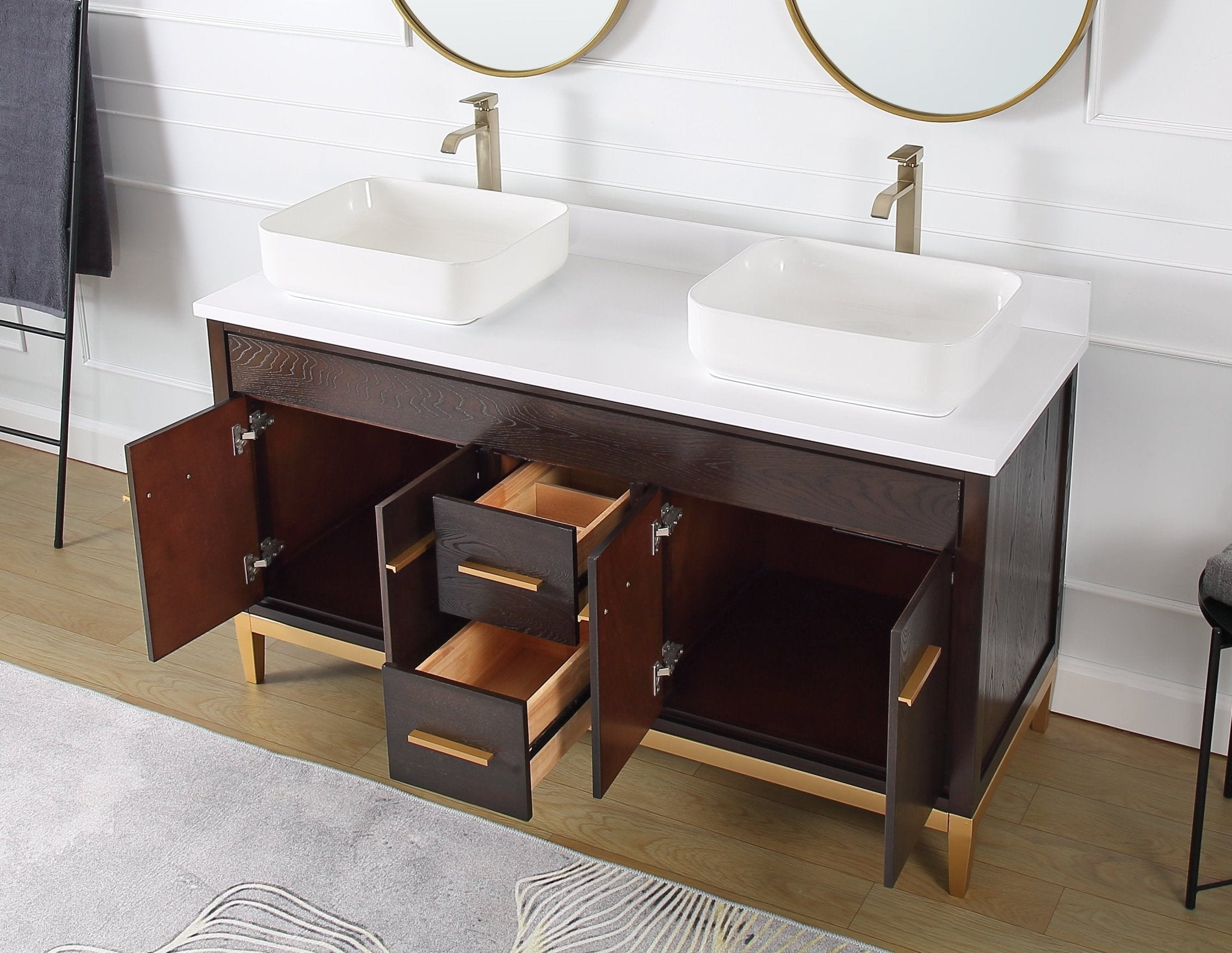 Chans Furniture 9960DK-60QT 60"  Tennant Brand Vessel sink Beatrice Double Sink Bathroom Vanity