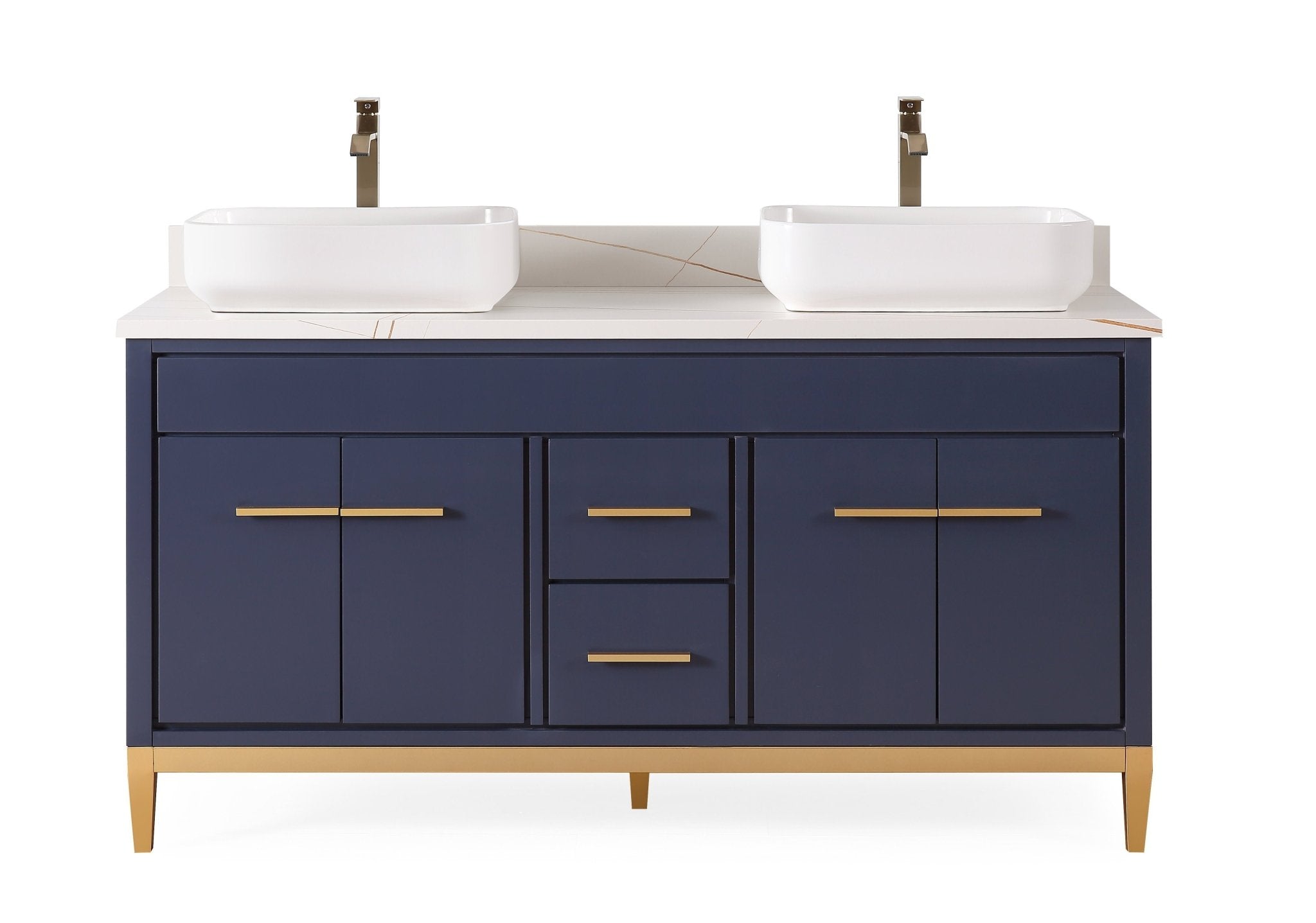 Chans Furniture 9960NB-60NU 60"  Tennant Brand Vessel sink Navy Blue Beatrice Double Sink Vanity