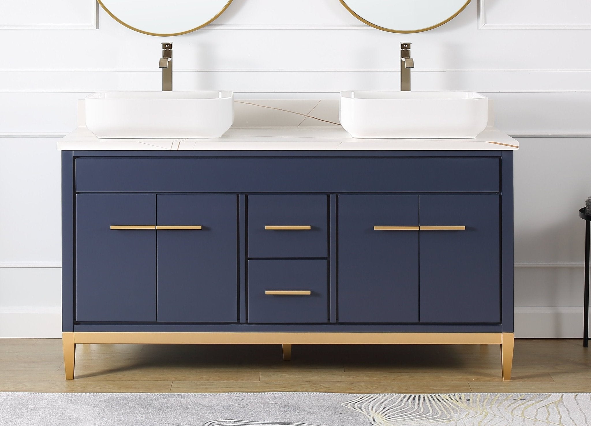 Chans Furniture 9960NB-60NU 60"  Tennant Brand Vessel sink Navy Blue Beatrice Double Sink Vanity