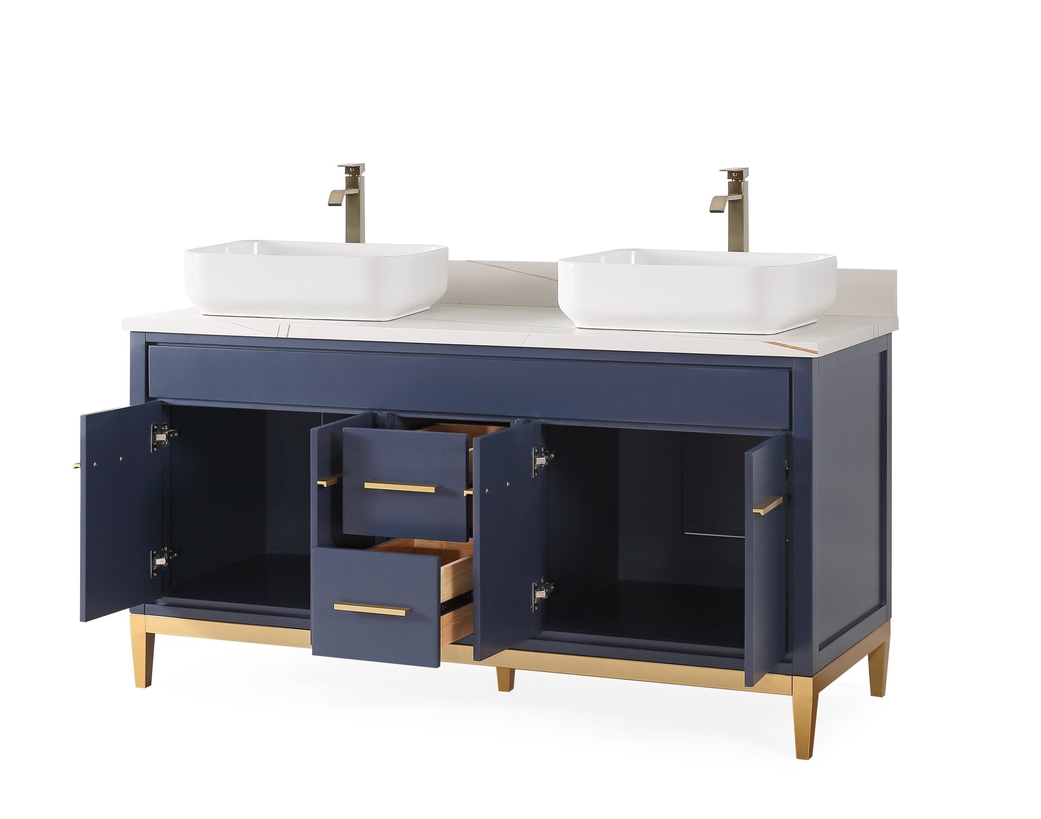 Chans Furniture 9960NB-60NU 60"  Tennant Brand Vessel sink Navy Blue Beatrice Double Sink Vanity