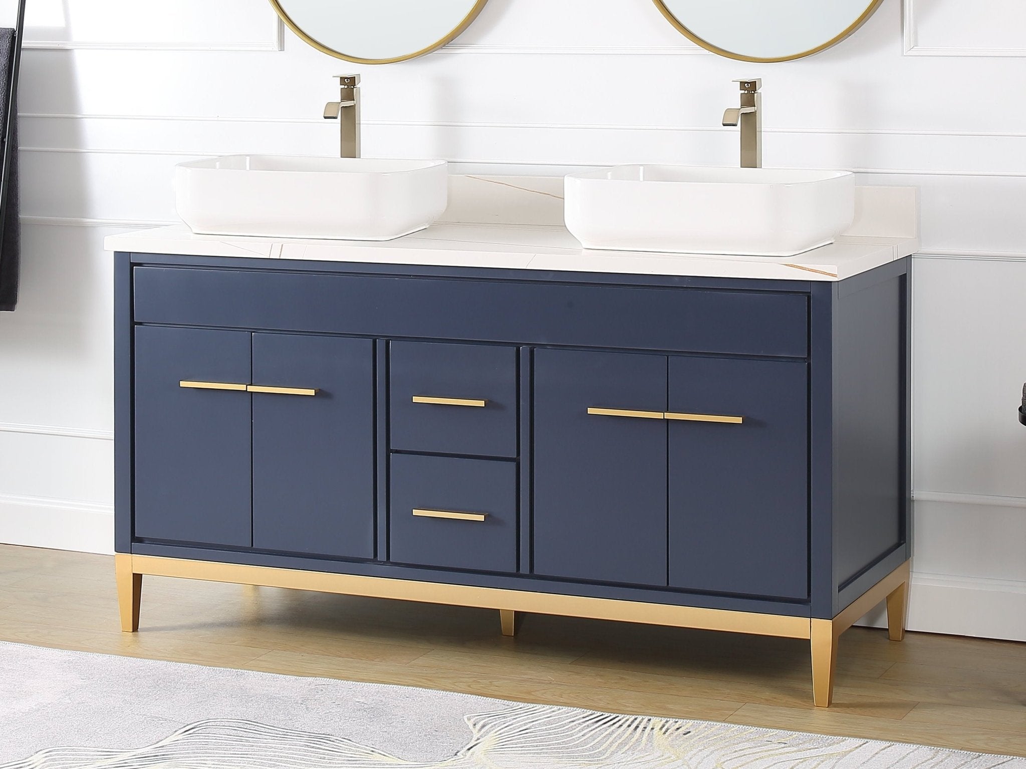 Chans Furniture 9960NB-60NU 60"  Tennant Brand Vessel sink Navy Blue Beatrice Double Sink Vanity