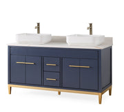 Chans Furniture 9960NB-60NU 60"  Tennant Brand Vessel sink Navy Blue Beatrice Double Sink Vanity