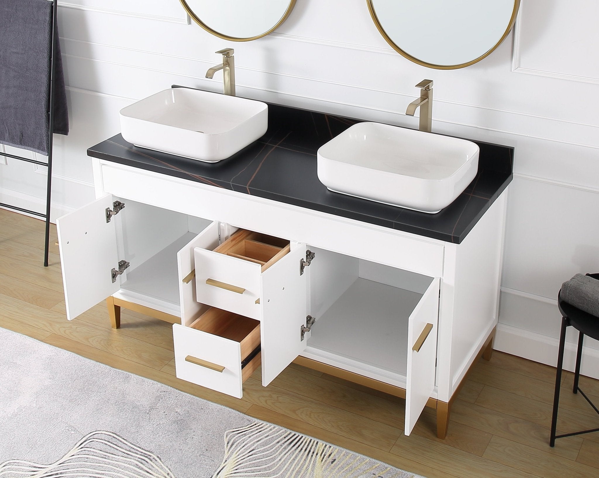 Chans Furniture 9960WT-60 60"  Tennant Brand Vessel sink White Beatrice Double Sink Vanity