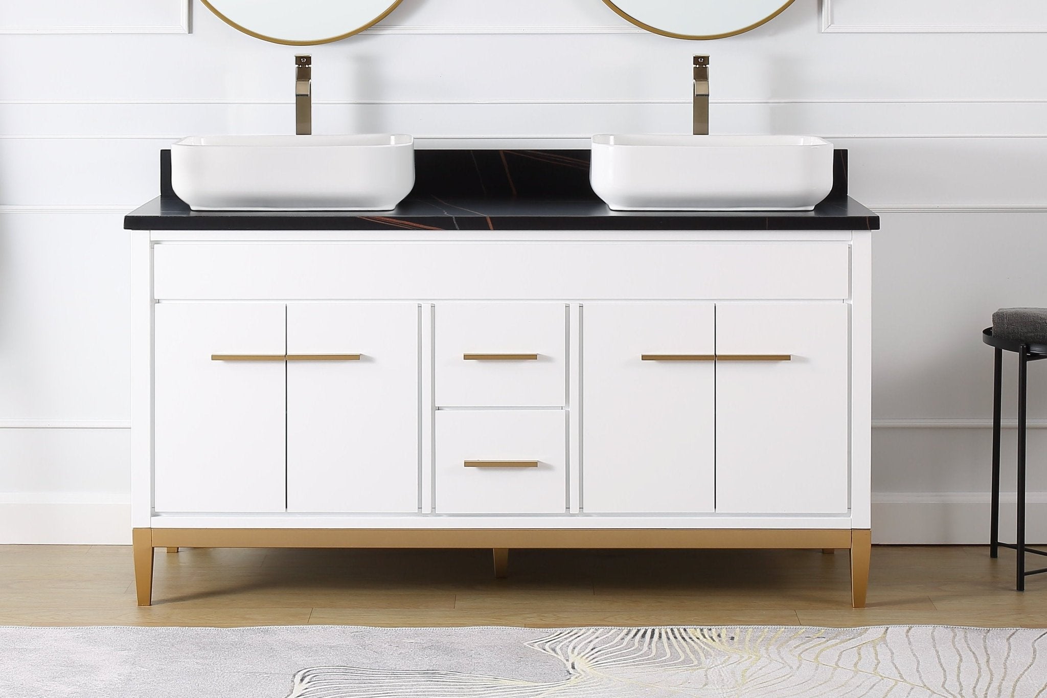 Chans Furniture 9960WT-60 60"  Tennant Brand Vessel sink White Beatrice Double Sink Vanity