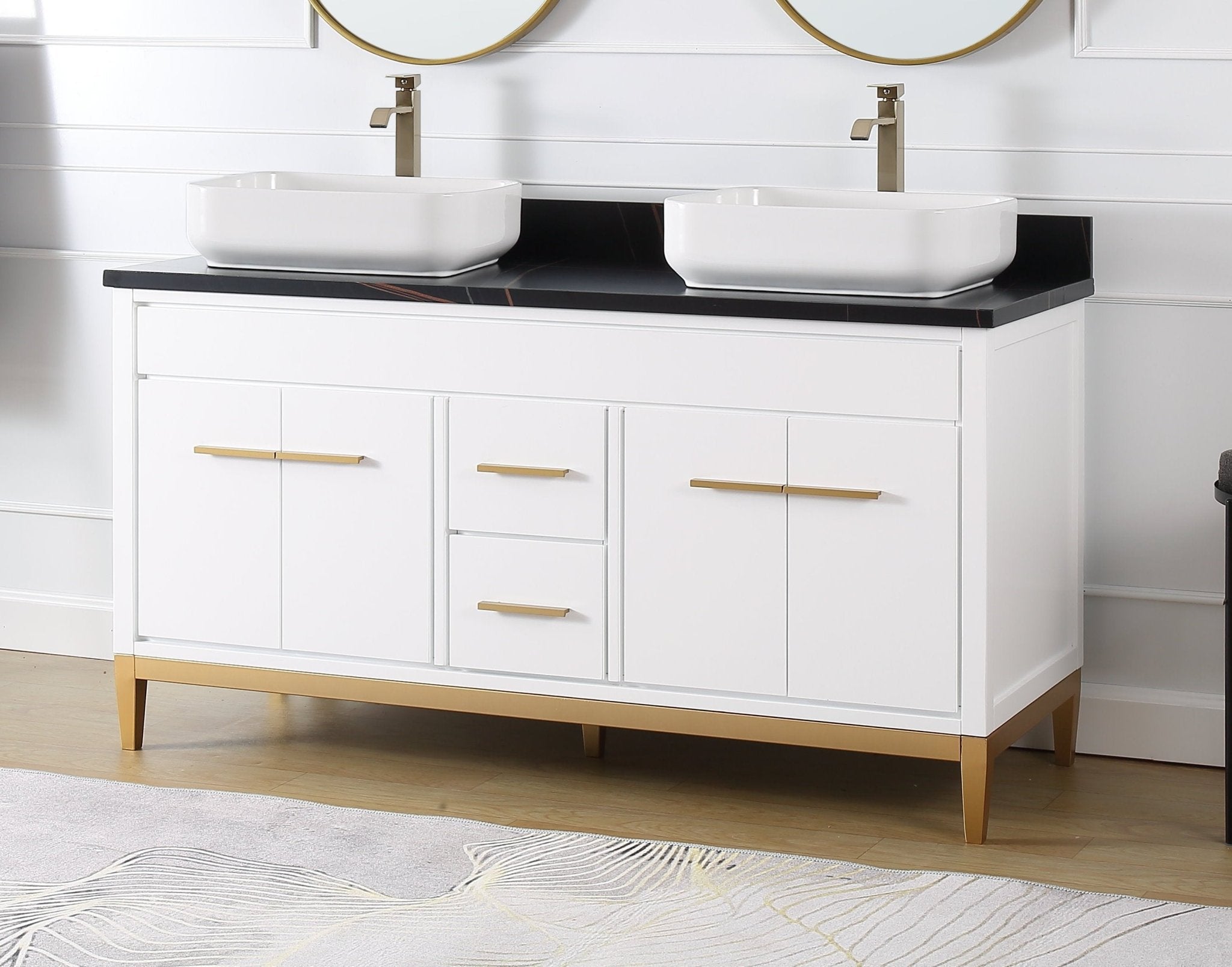 Chans Furniture 9960WT-60 60"  Tennant Brand Vessel sink White Beatrice Double Sink Vanity