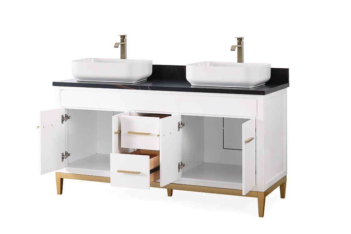 Chans Furniture 9960WT-60 60"  Tennant Brand Vessel sink White Beatrice Double Sink Vanity