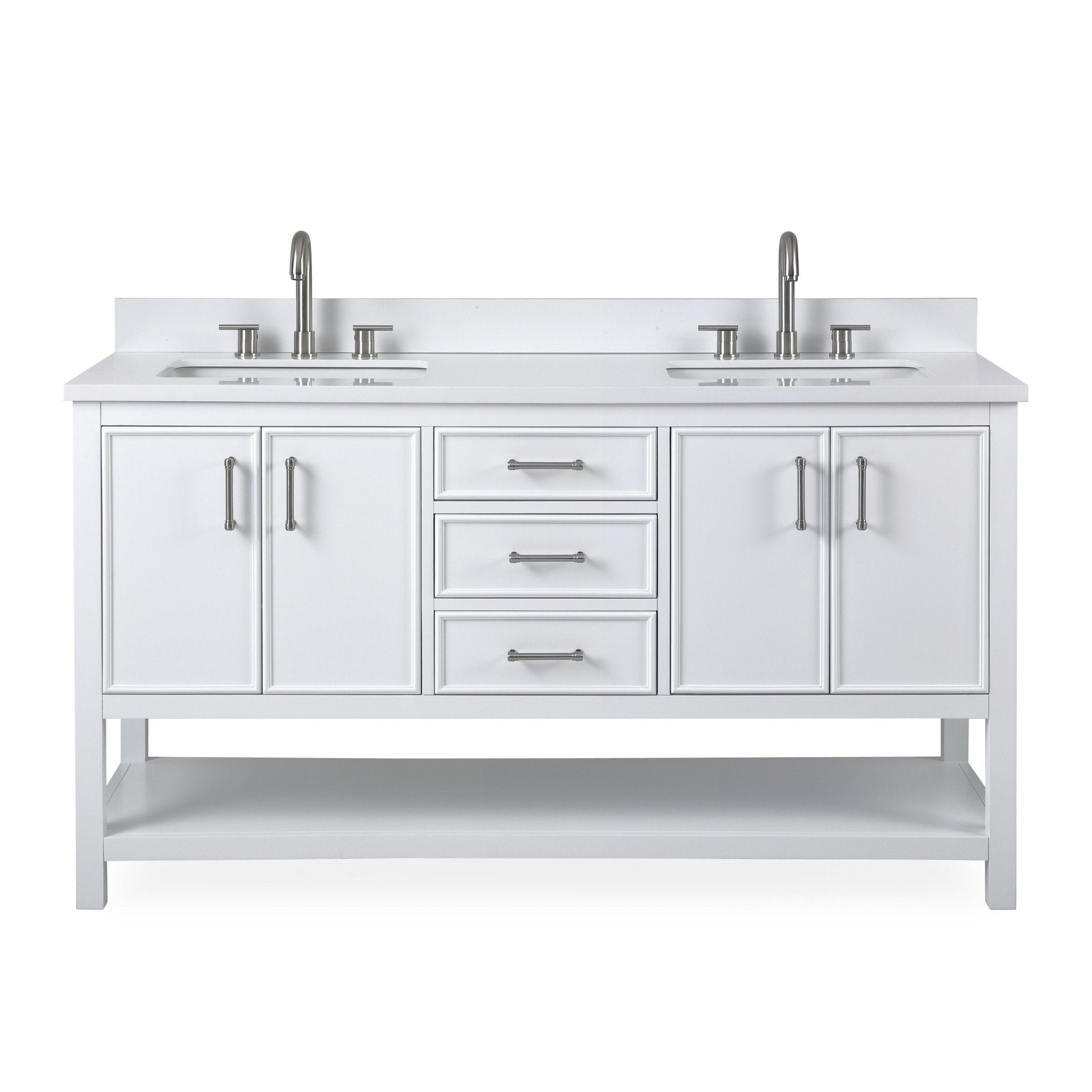 Chans Furniture QT-7330-W60 60"  Tennant Brand White Color Finish Double Sink Bathroom Vanity