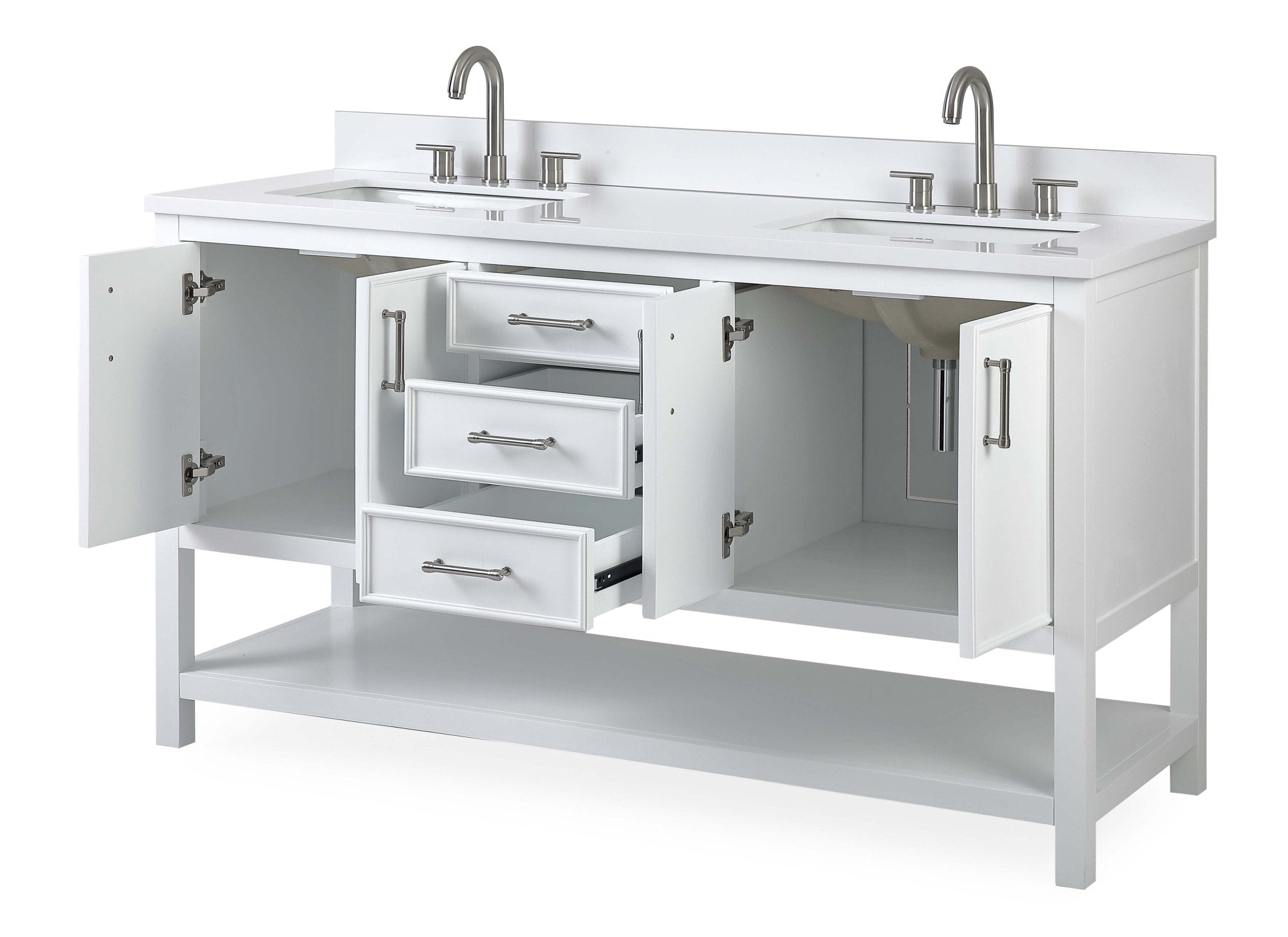 Chans Furniture QT-7330-W60 60"  Tennant Brand White Color Finish Double Sink Bathroom Vanity