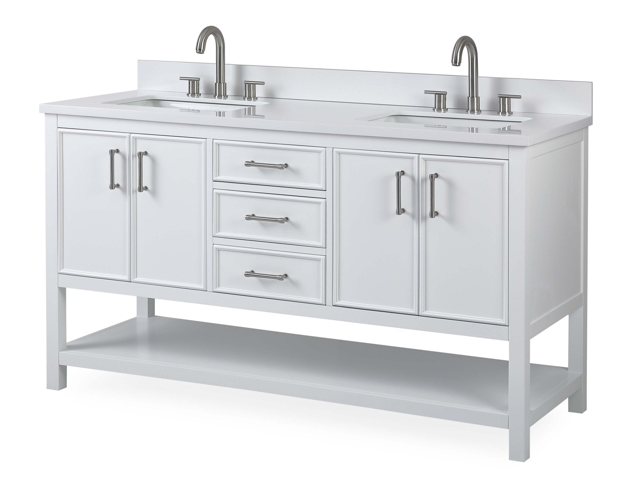 Chans Furniture QT-7330-W60 60"  Tennant Brand White Color Finish Double Sink Bathroom Vanity