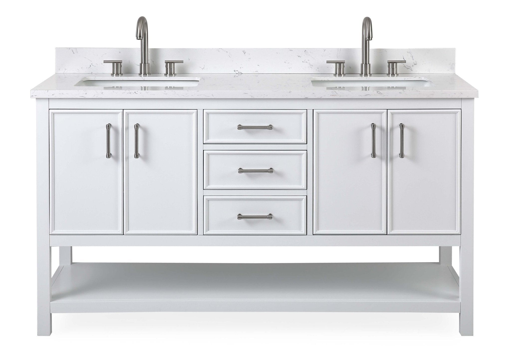 Chans Furniture QT-7330-W60 60"  Tennant Brand White Color Finish Double Sink Bathroom Vanity