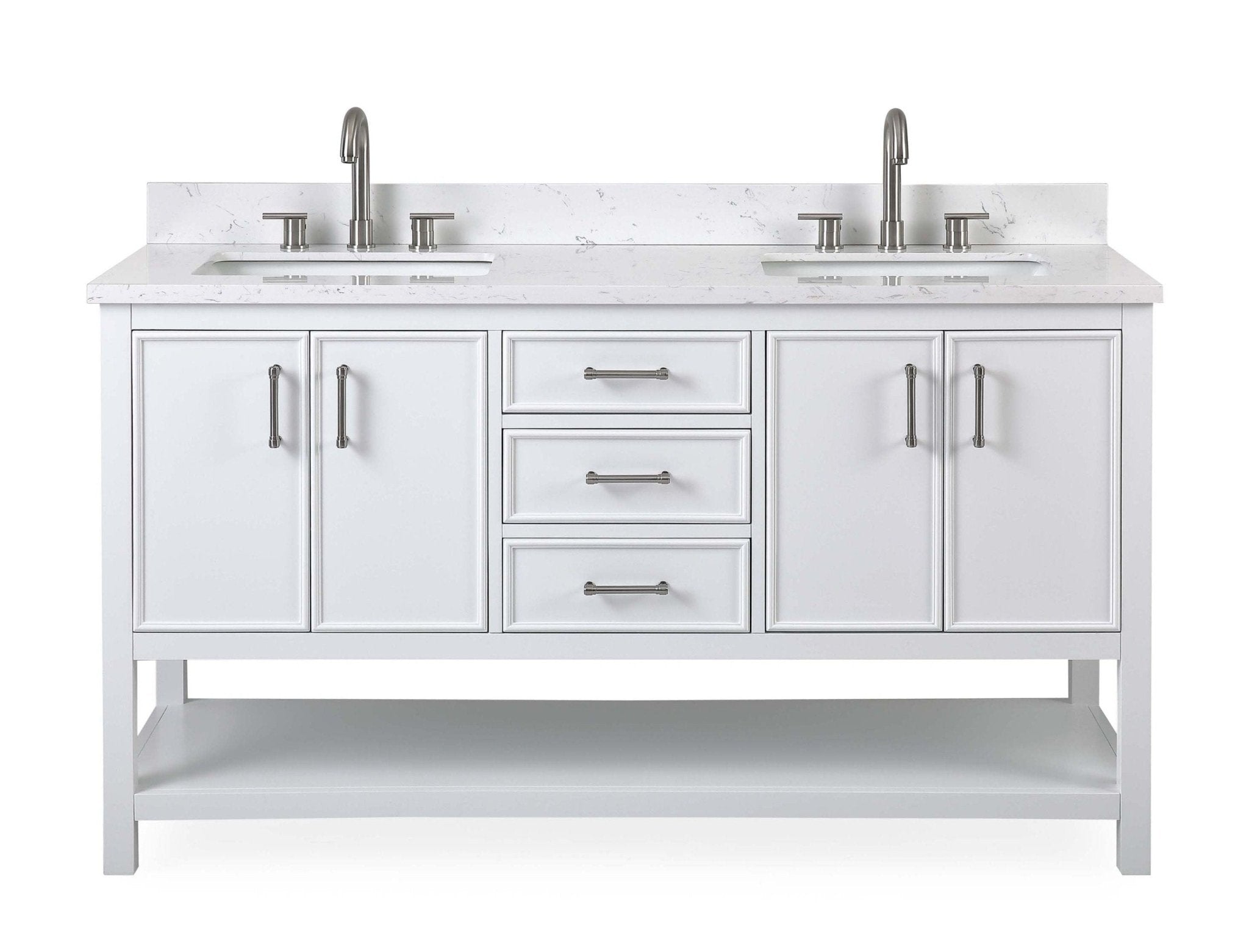 Chans Furniture QT-7330-W60 60"  Tennant Brand White Color Finish Double Sink Bathroom Vanity