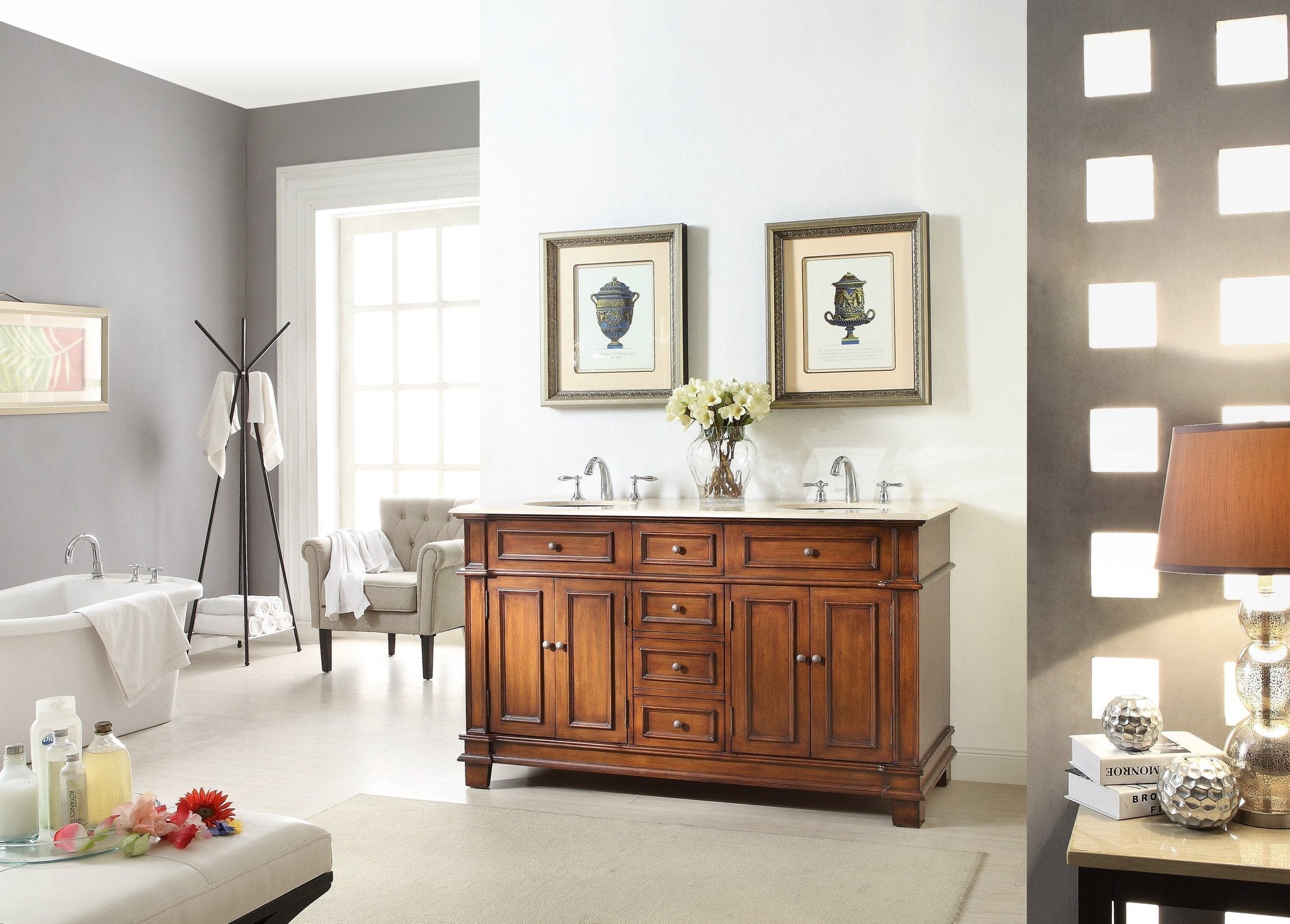 Chans Furniture CF-3048M-60 60" Timeless Classic Sanford Double Sink Bathroom Vanity