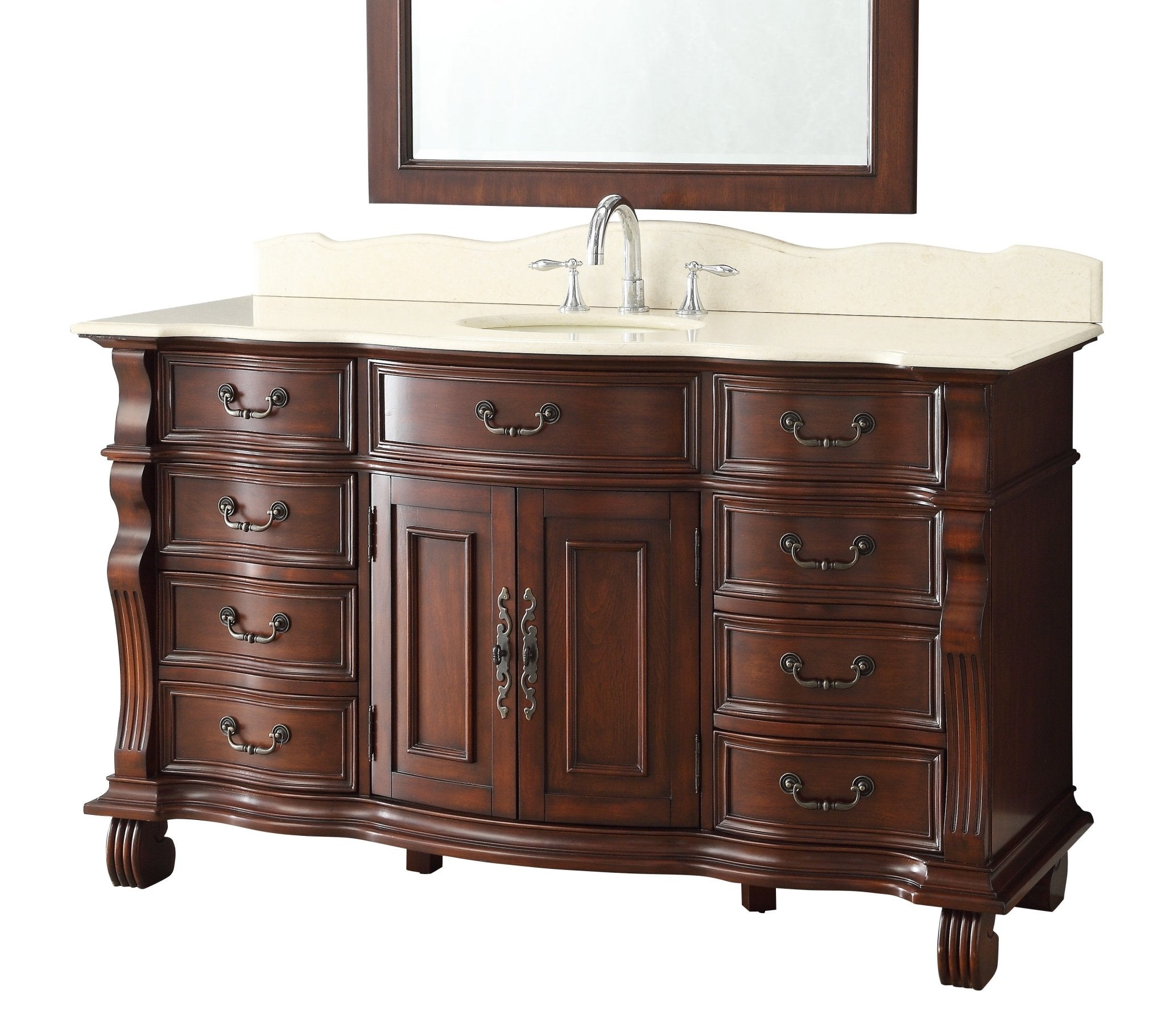 Chans Furniture GD-4437M-60 60 inch Antique Style Cherry Wood Hopkinton Bathroom Sink Vanity Creama Mafil Stone Top
