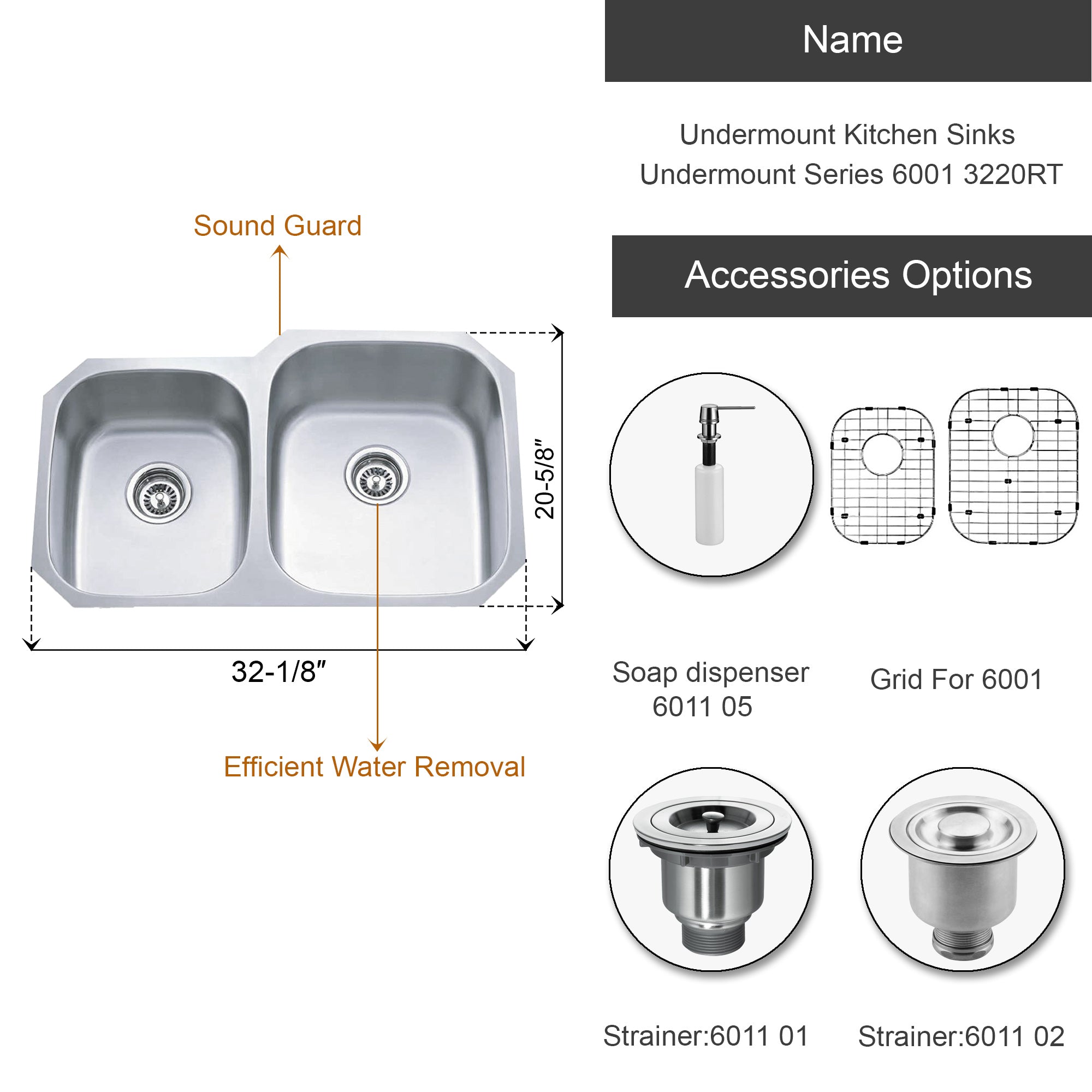 Undermount Kitchen Sinks Undermount Series 6001 3220RT