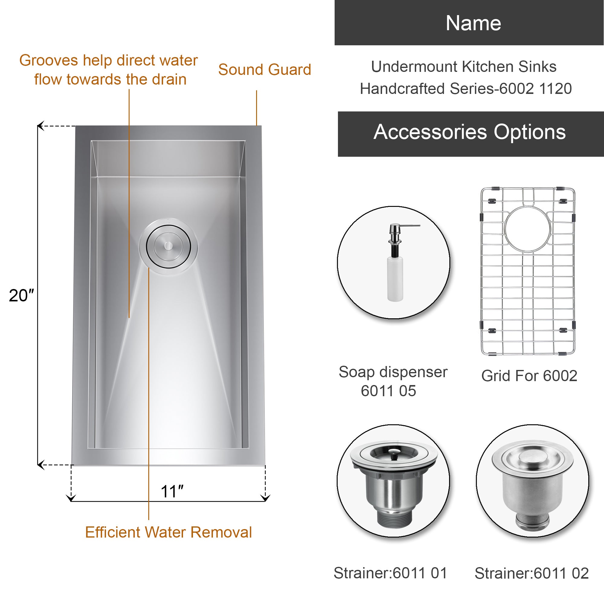 Undermount Kitchen Sinks Handcrafted Series-6002 1120