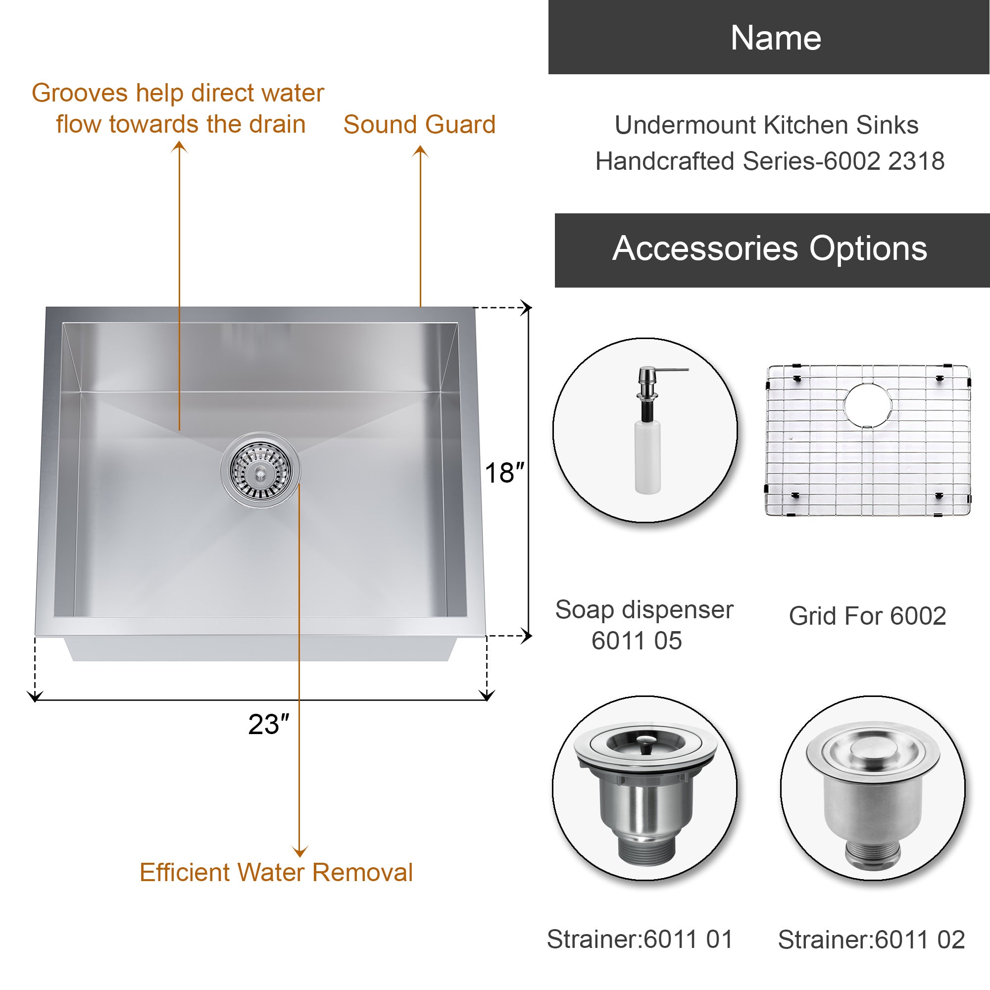 Undermount Kitchen Sinks Handcrafted Series-6002 2318