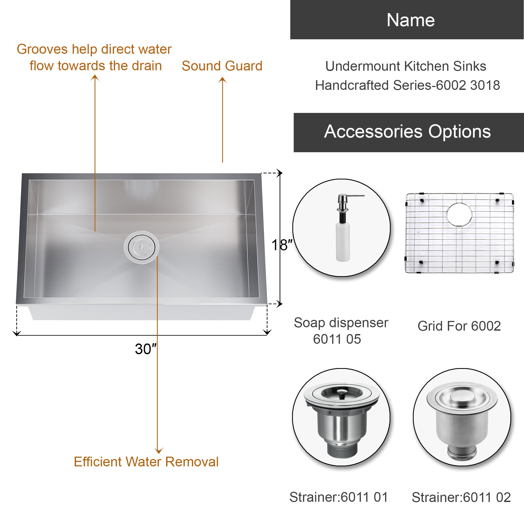 Undermount Kitchen Sinks Handcrafted Series-6002 3018