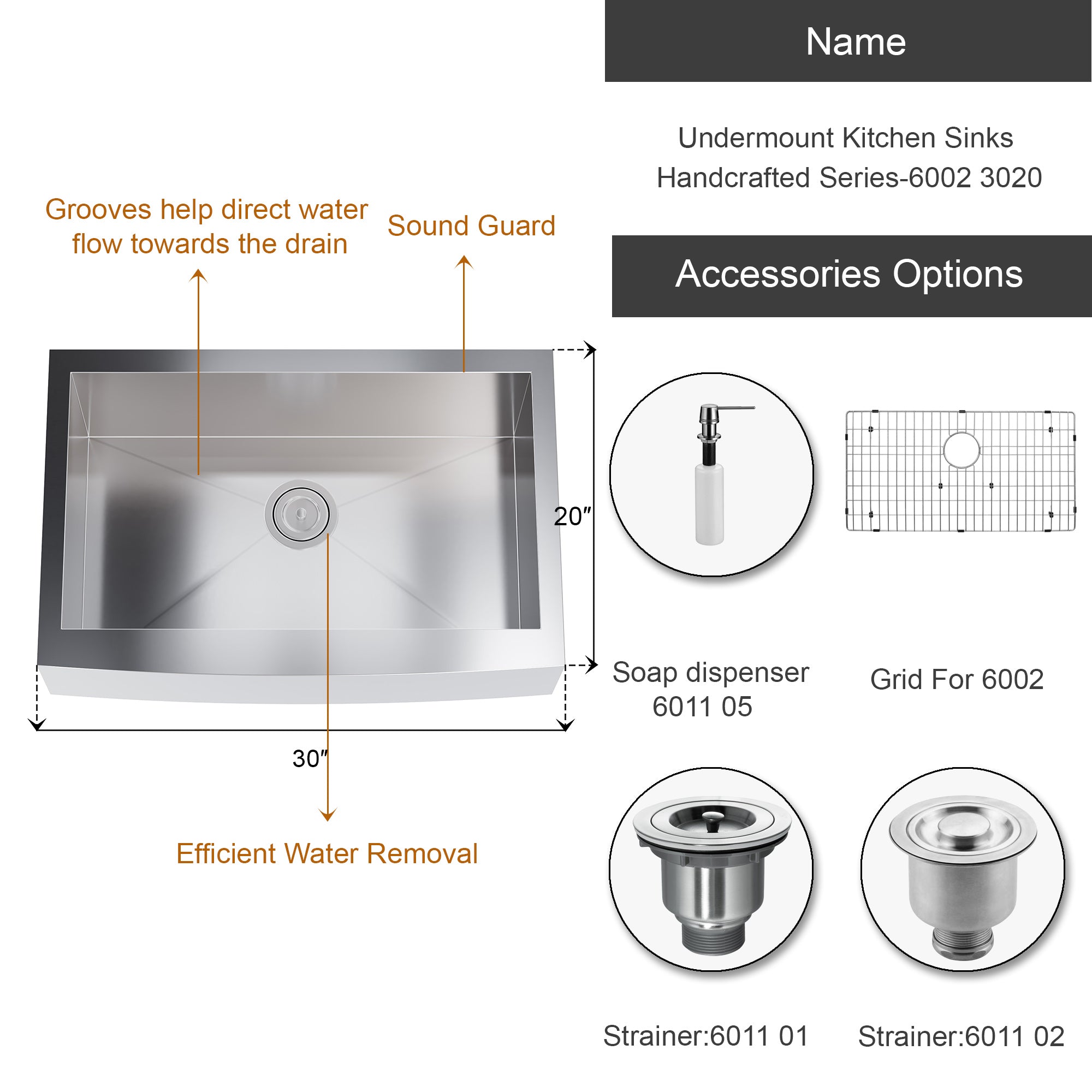 Undermount Kitchen Sinks Handcrafted Series-6002 3020