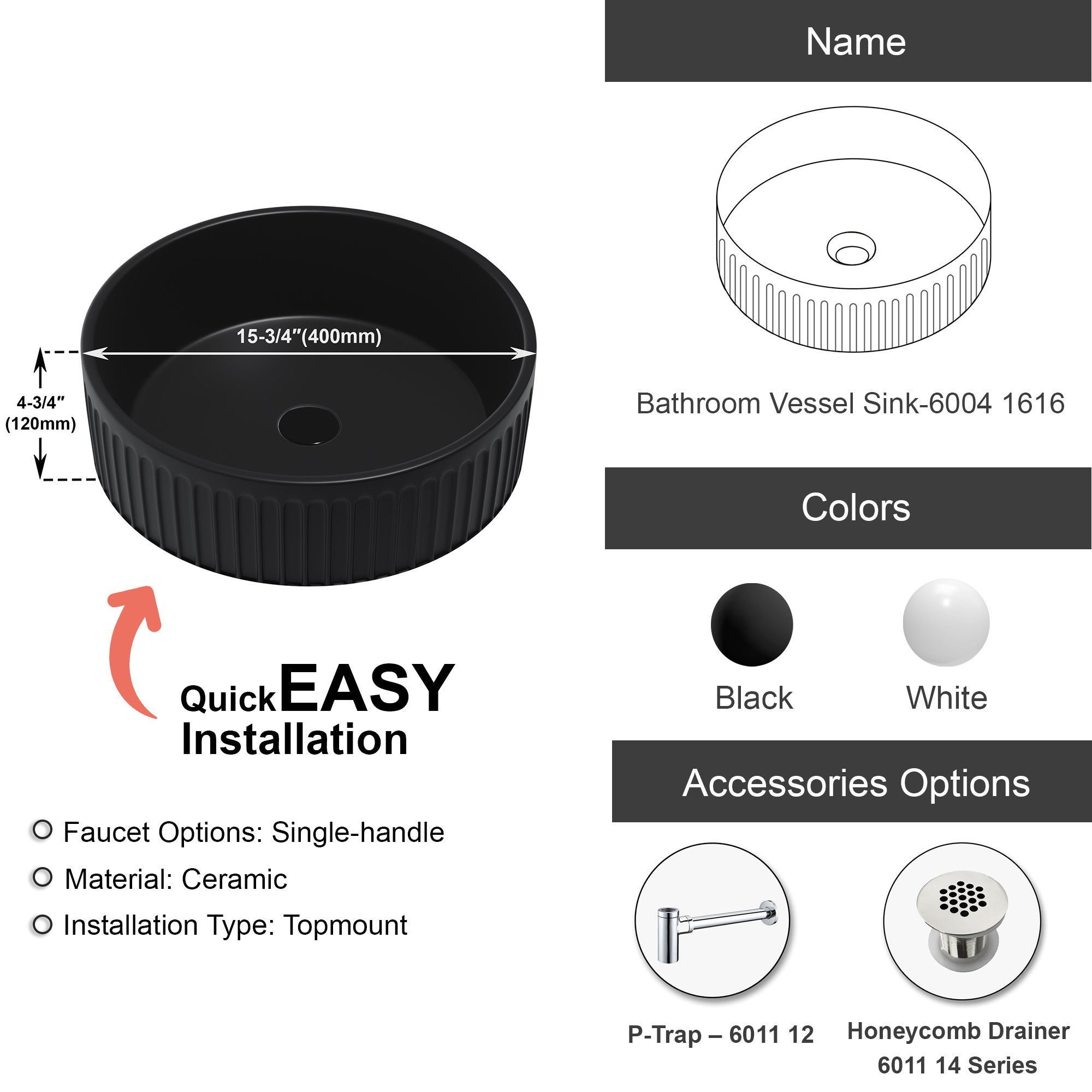 Bathroom Vessel Sink - 6004 1616