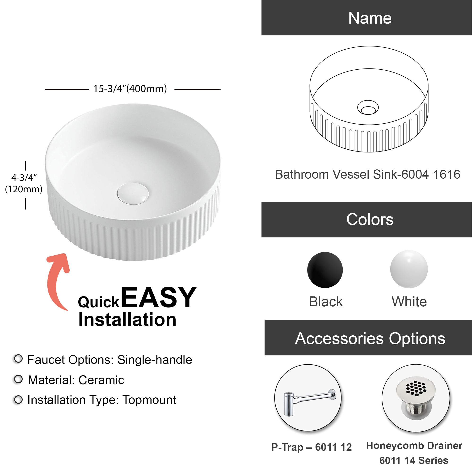 Bathroom Vessel Sink - 6004 1616