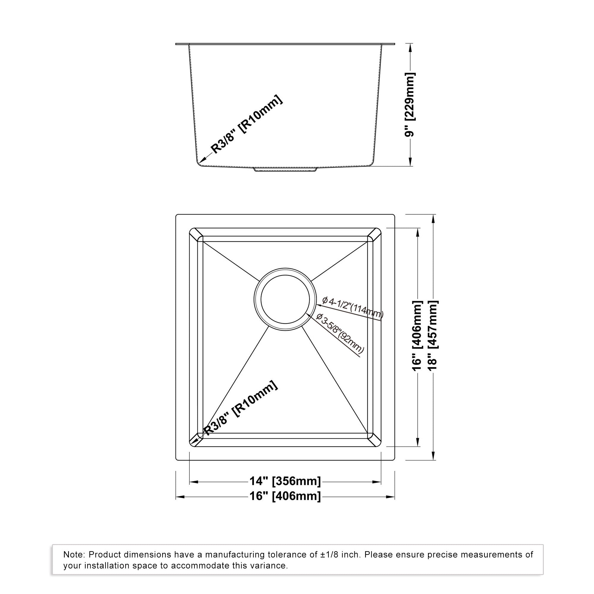 Undermount Kitchen Sinks Handcrafted Small-Radius Corner (R10) Series 6005 1618