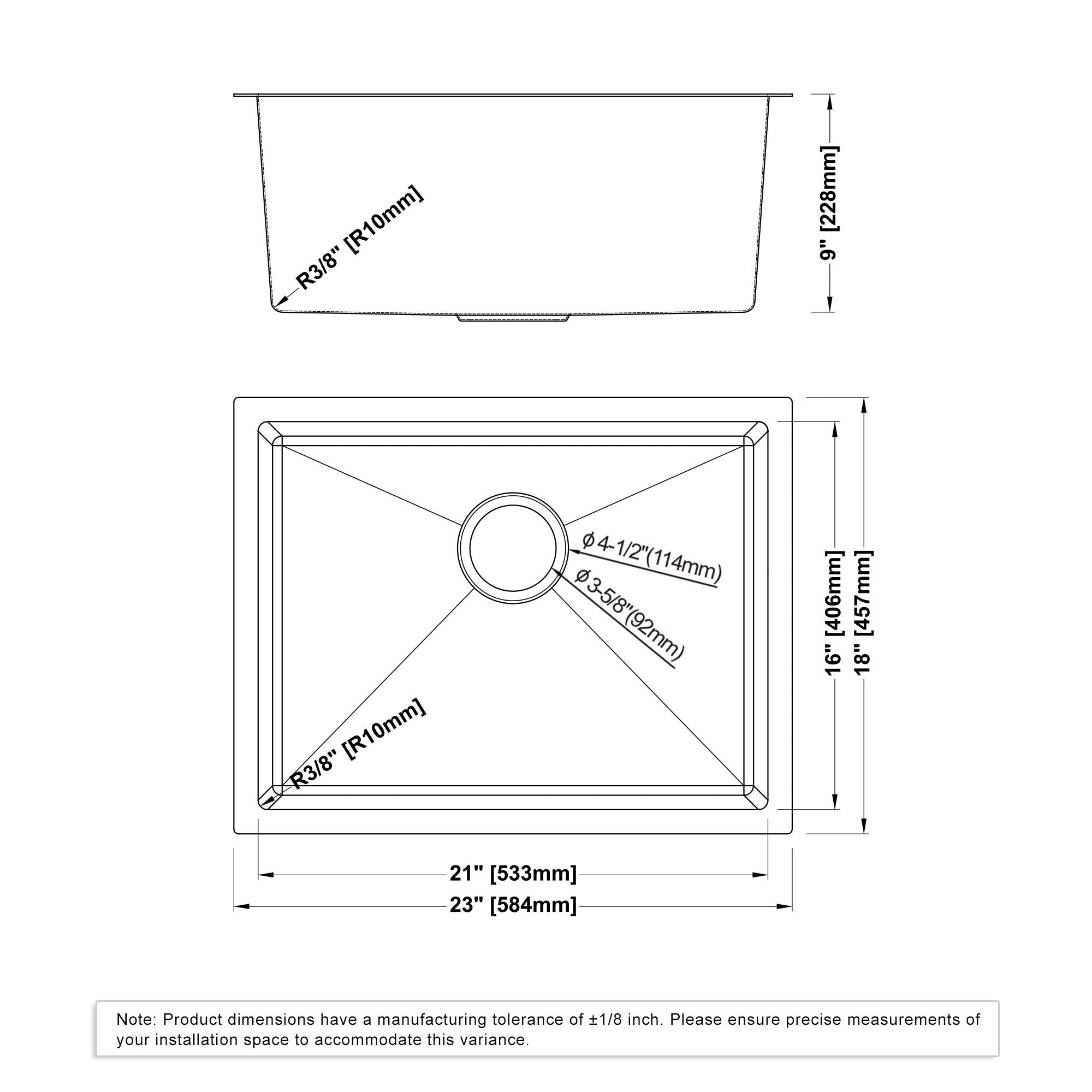 Undermount Kitchen Sinks Handcrafted Small-Radius Corner (R10) Series 6005 2318