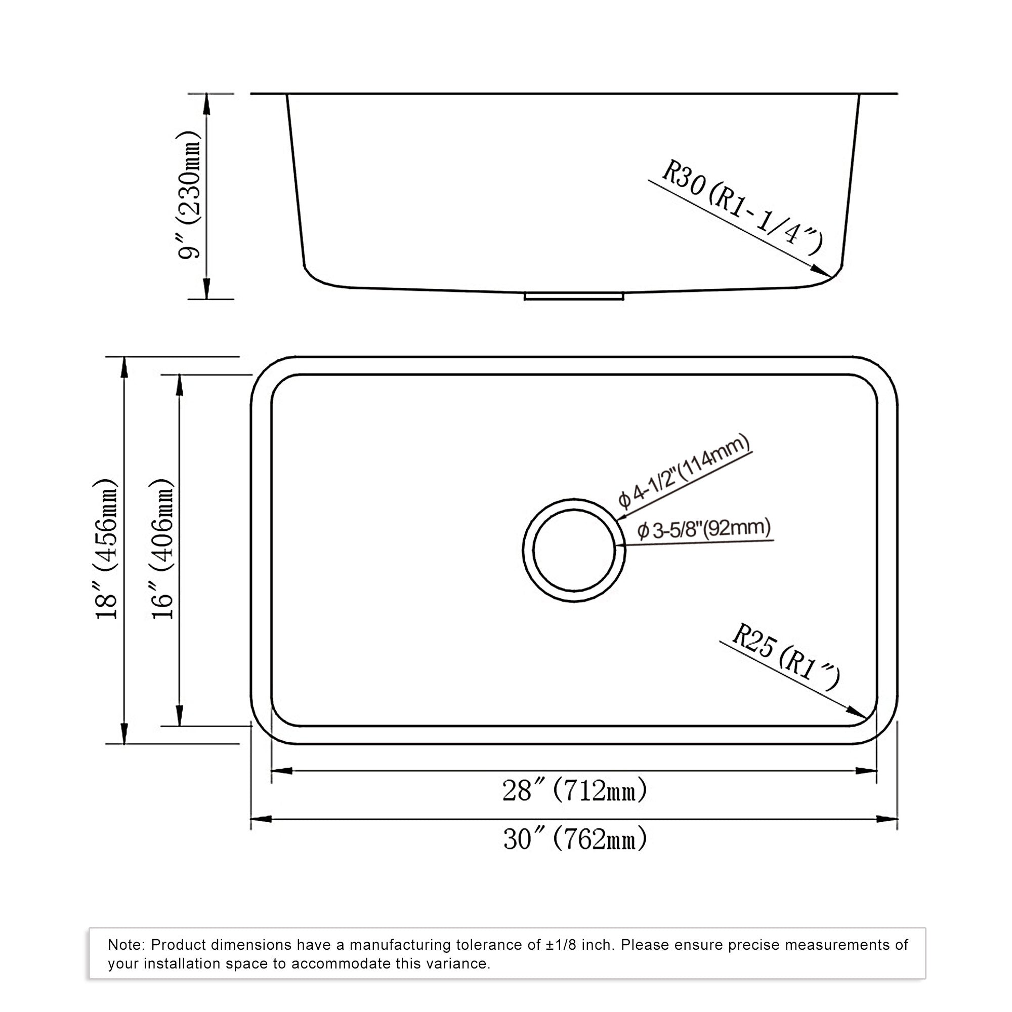 Undermount Kitchen Sinks Handcrafted Small-Radius Corner (R25) Series 6005 3018