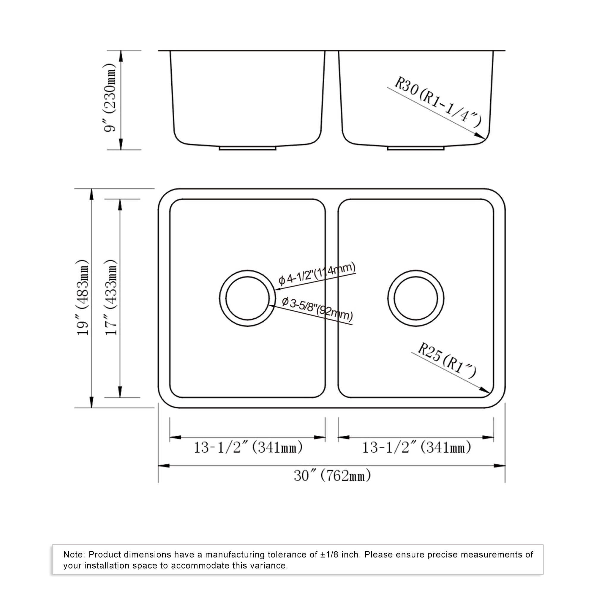Undermount Kitchen Sinks Handcrafted Small-Radius Corner (R25) Series 6005 3019