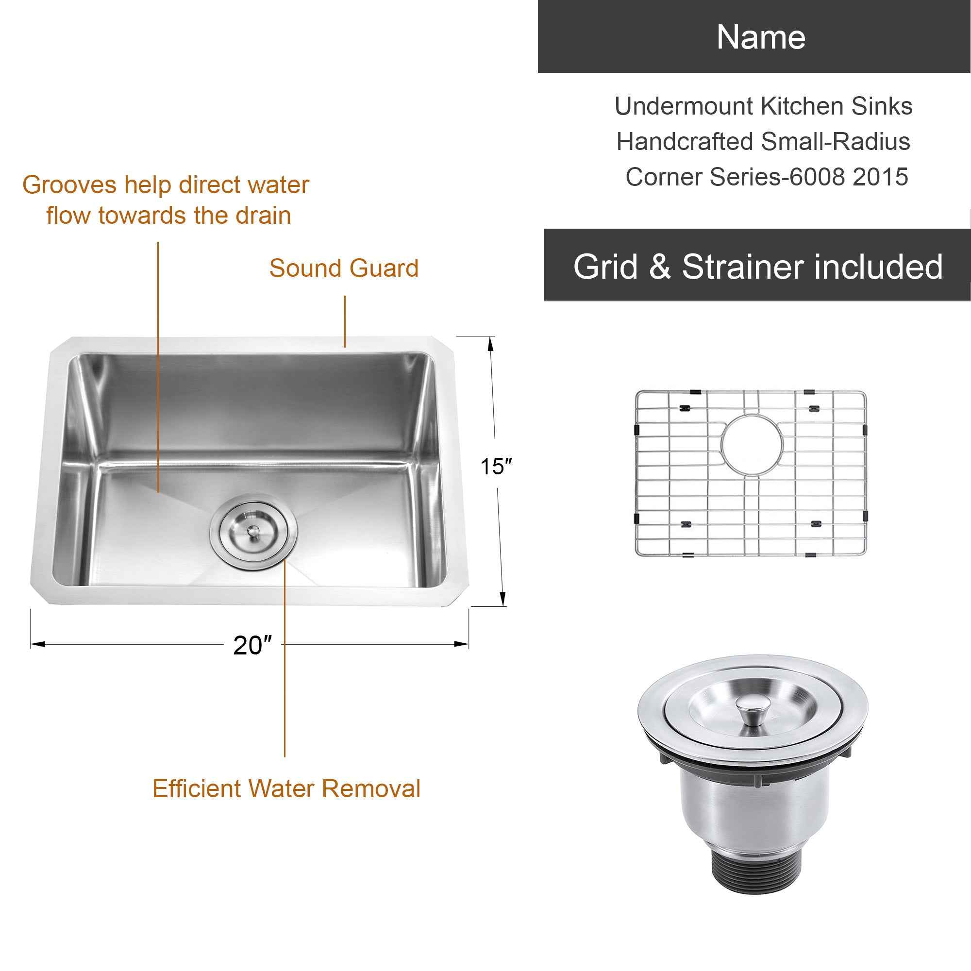 Undermount Kitchen Sinks Handcrafted Small-Radius Corner Series-6008 2015