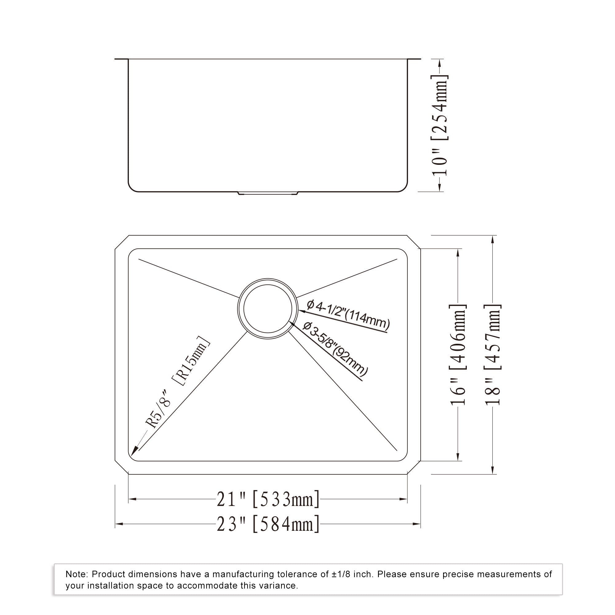 Undermount Kitchen Sinks Handcrafted Small-Radius Corner Series-6008 2318