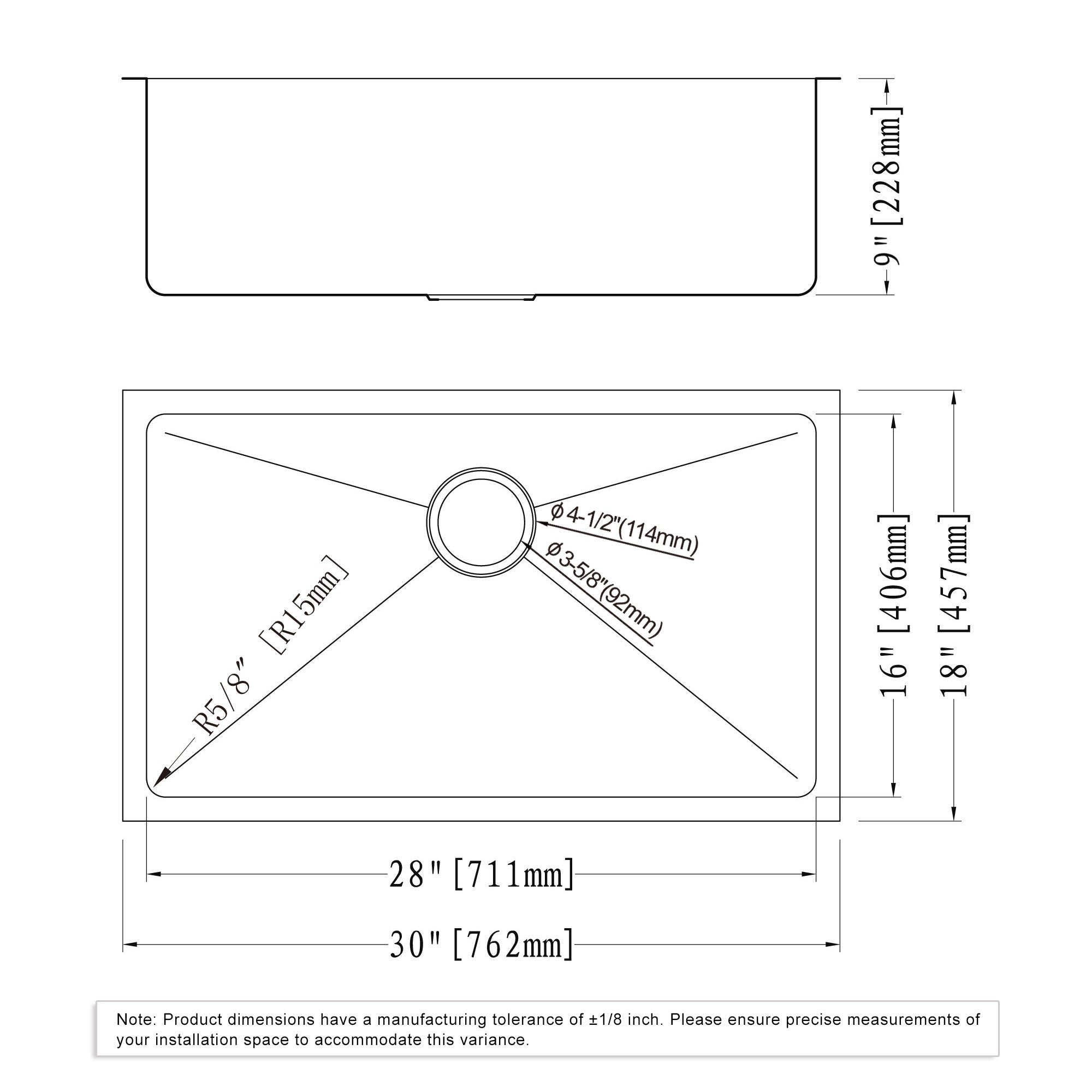 Undermount Kitchen Sinks Handcrafted Small-Radius Corner Series-6008 3018C