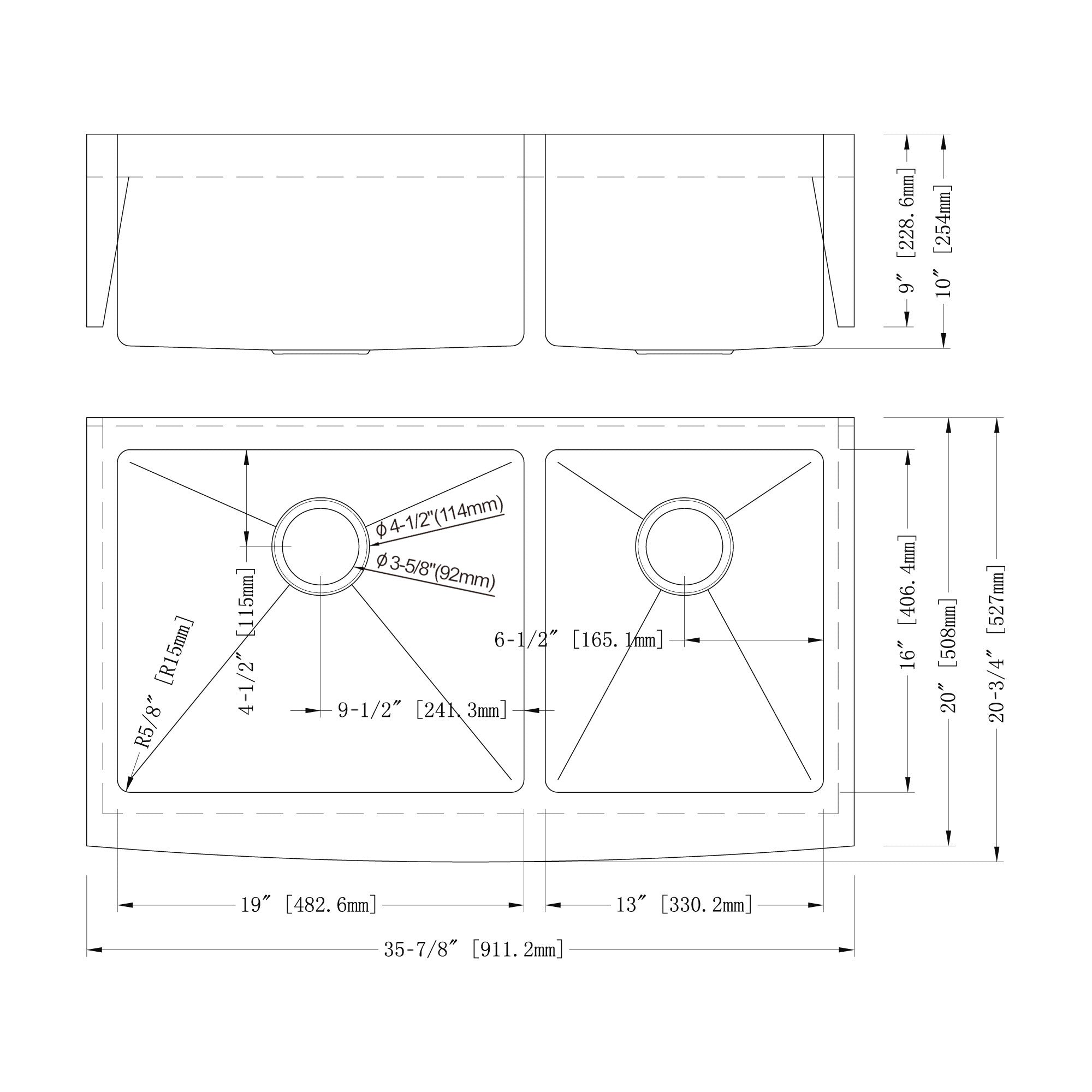 Undermount Kitchen Sinks Handcrafted Small-Radius Corner Series-6008 3620D