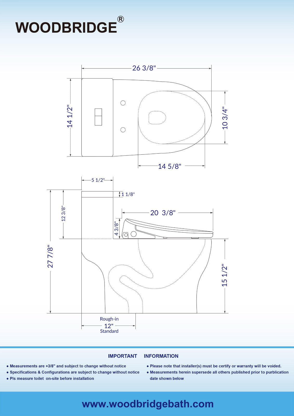 WOODBRIDGE T-0044 Smart Bidet Toilet & Dual Flush System – White | GS Design Center