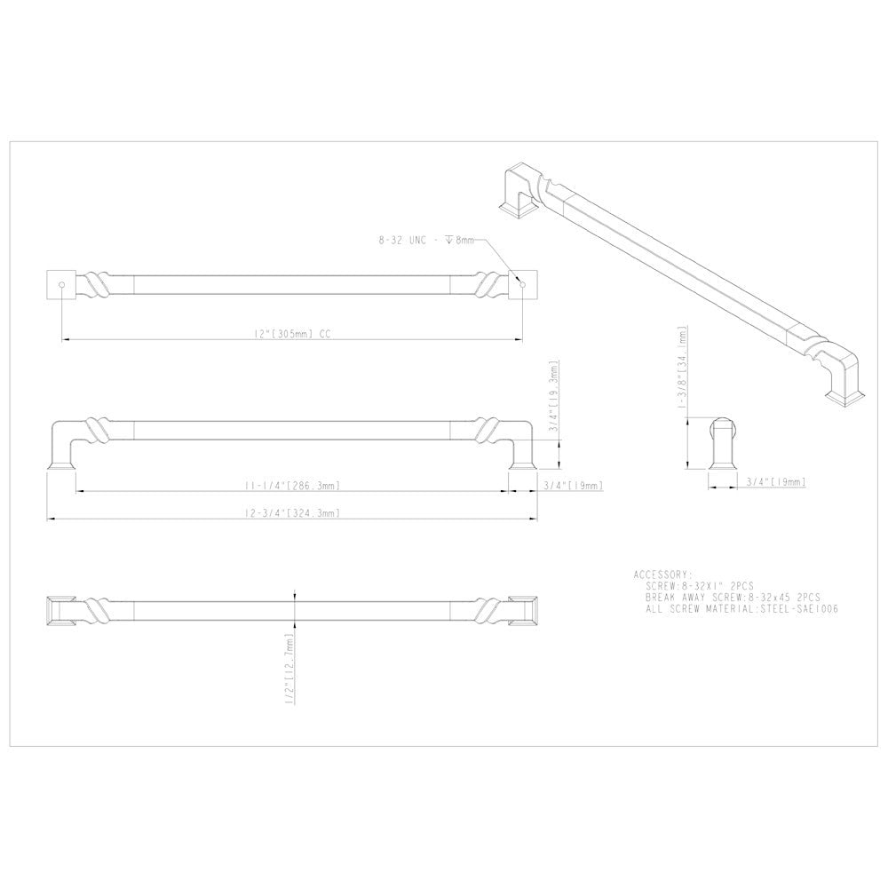 Hardware Resources 96 mm Center-to-Center Matte Black Rustic Twist Tahoe Cabinet Pull