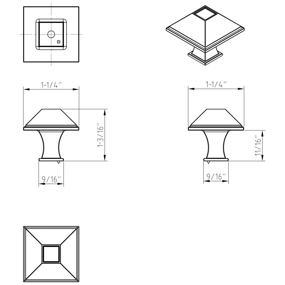 Hardware Resources 1-1/4" Overall Length Matte Black Square Tahoe Cabinet Knob