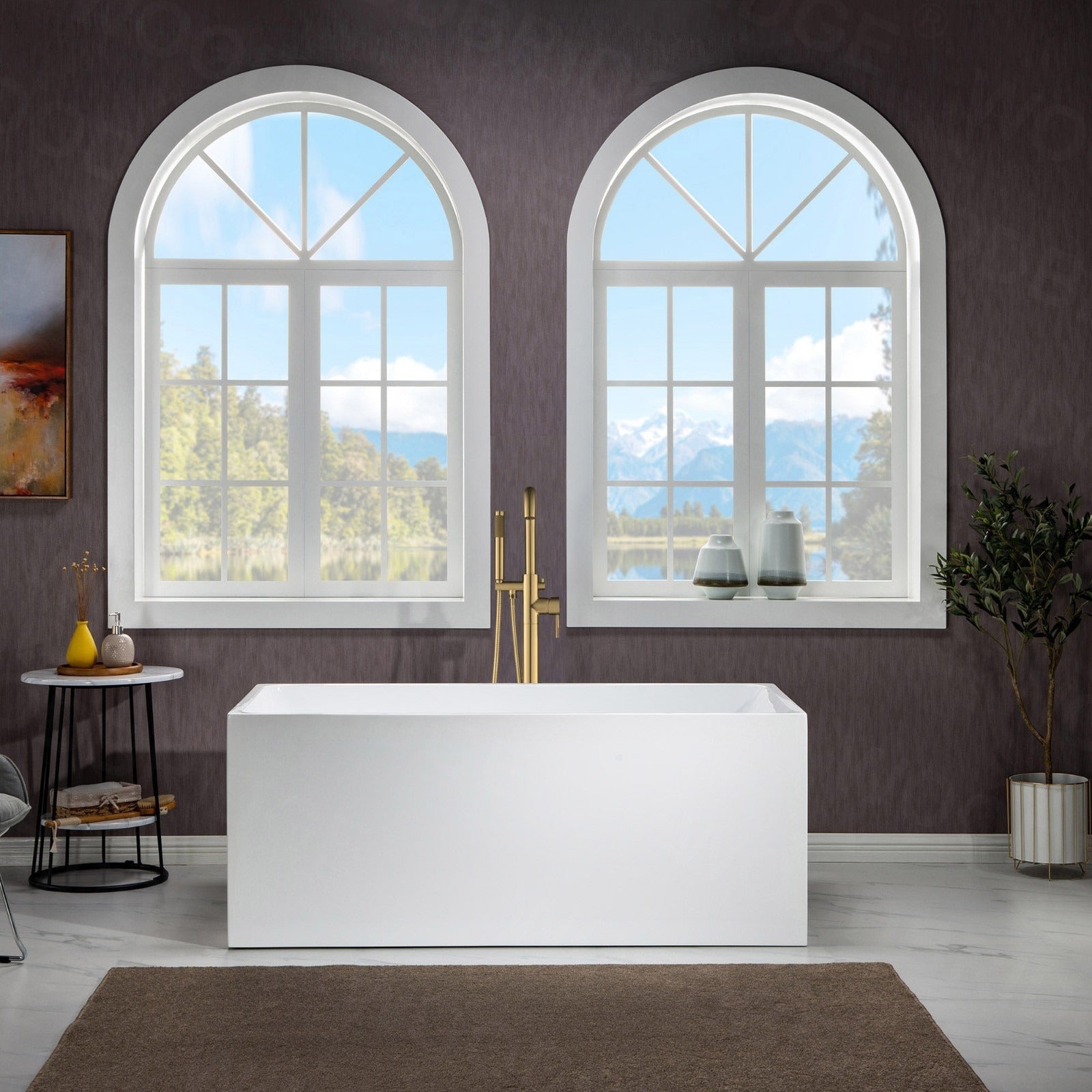 WOODBRIDGE 59" Acrylic Freestanding Bathtub Contemporary Soaking Tub with Drain & Overflow, B-0085