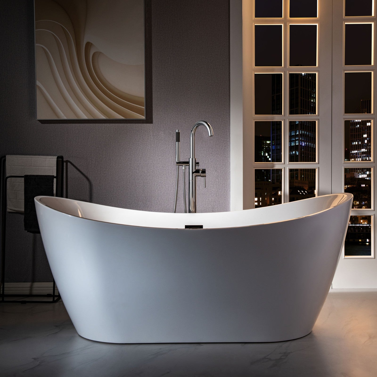 WOODBRIDGE Contemporary Single Handle Floor Mount Freestanding Tub Filler Faucet with Cylinder Shape Hand shower