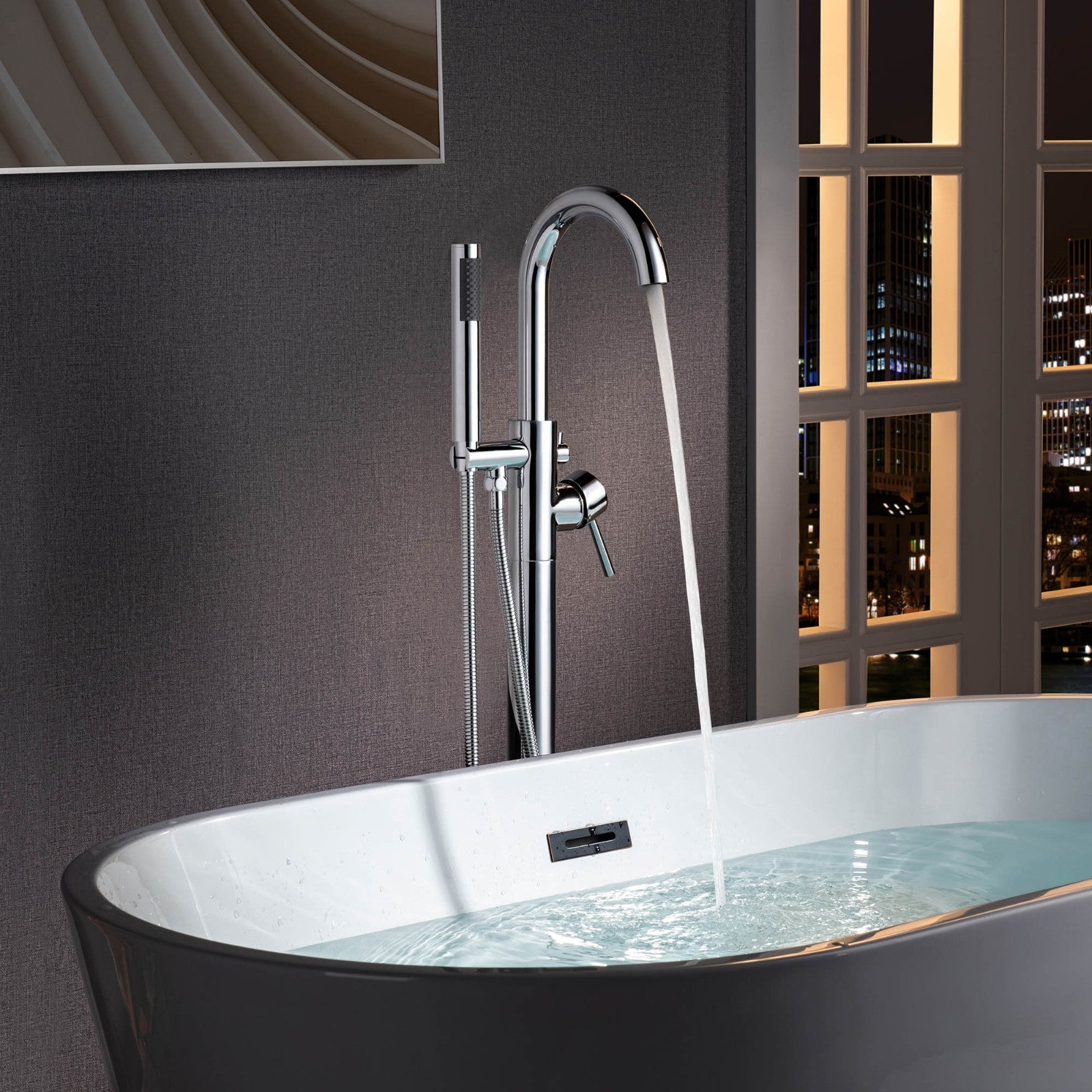 WOODBRIDGE Contemporary Single Handle Floor Mount Freestanding Tub Filler Faucet with Cylinder Shape Hand shower