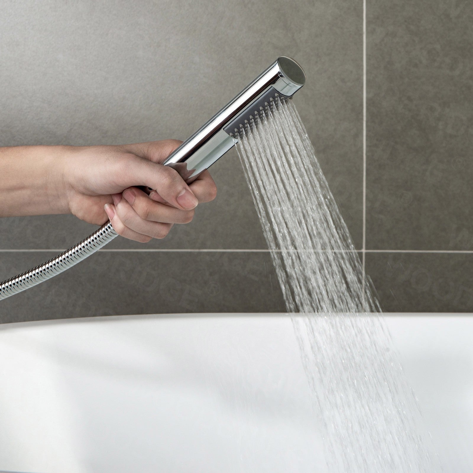 WOODBRIDGE Contemporary Single Handle Floor Mount Freestanding Tub Filler Faucet with Cylinder Shape Hand shower